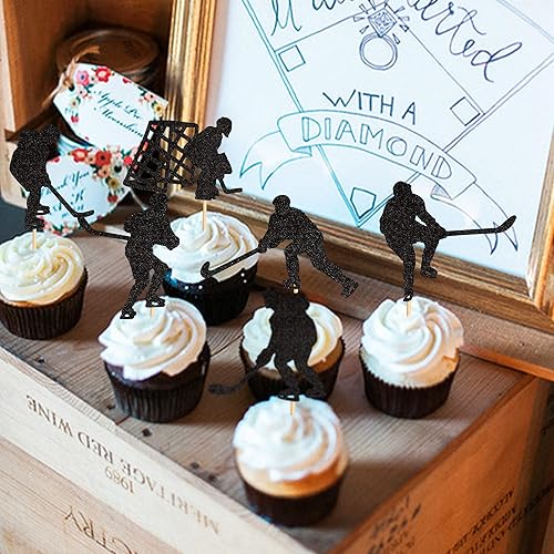 Miniatura 3 de Ercadio Paquete de 24 adornos de hockey para cupcakes temáticos deportivos, decoraciones para jugadores de hockey, baby shower, suministros de