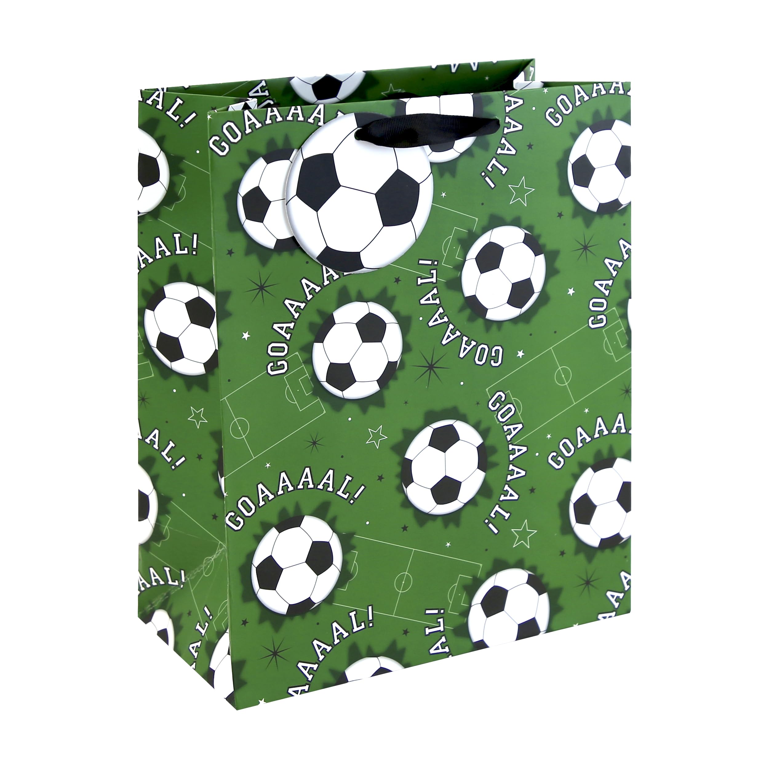 Eurowrap Football Large Gift Bags Pack of 6 – Green Present Bags with Football Print, Ribbon Handles & Gift Tags – Premium Birthday & Celebration Gift Packaging for Boys, Children & Football Fans