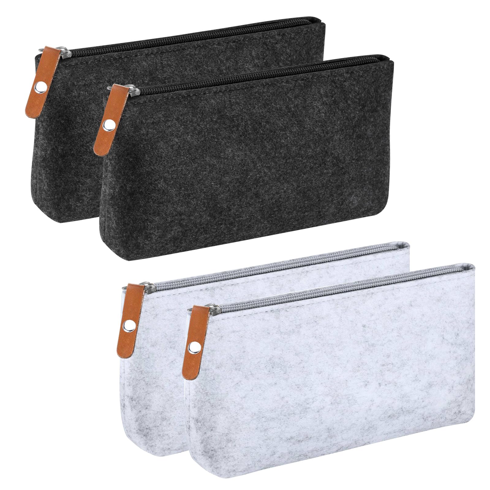 WLICCHS 4 PCS Felt Pencil Cases with Zipper, Cosmetic Bag, Small Stationery Bag for pens, Pencils, highlighters, Makeup Brushes and Other Small Items