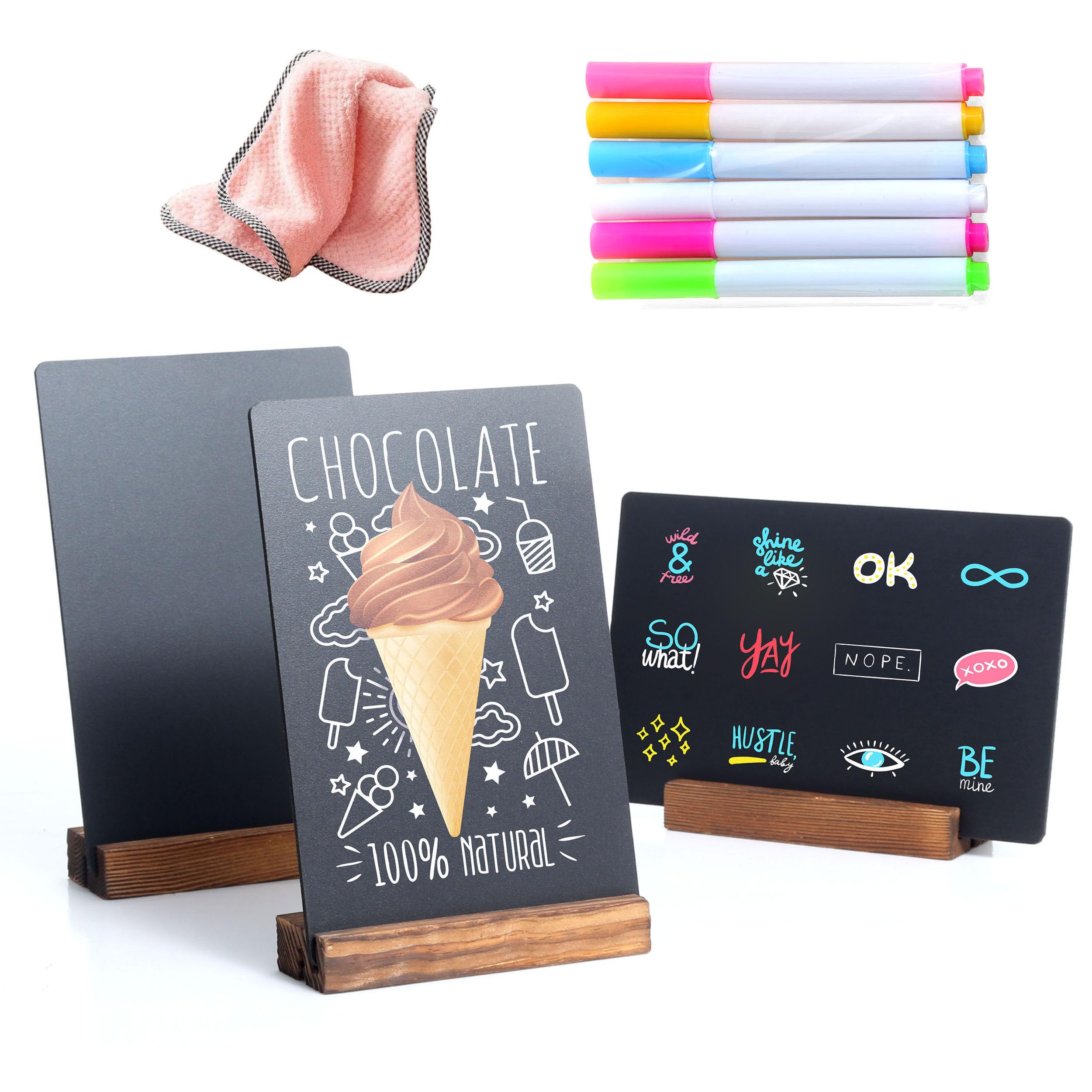 3 Pack 5x7 in Chalkboard Sign Small Blackboard Decorative with Wood Base