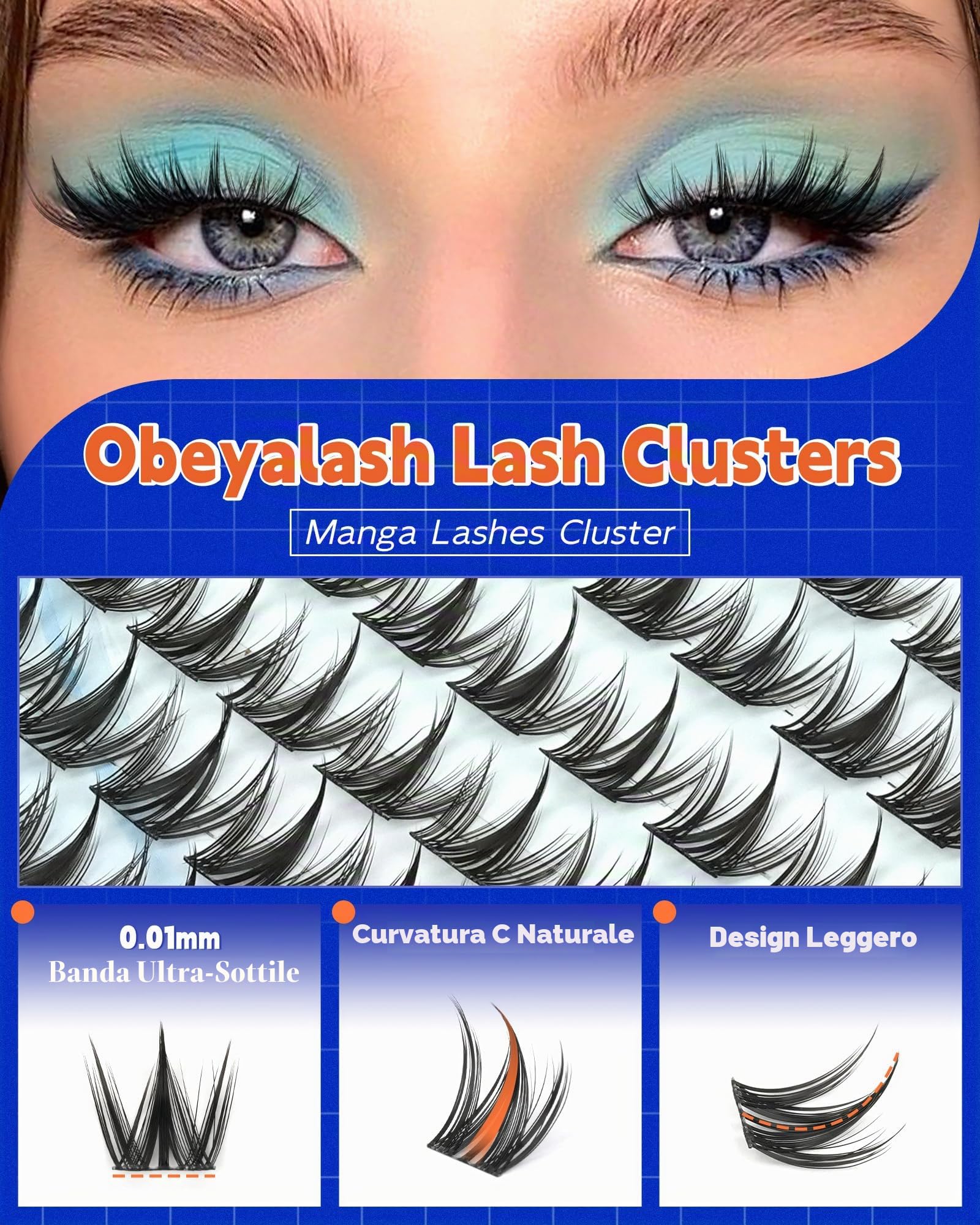 Obeyalash Manga Kit Ciglia Extension, Ciglia Finte Ciuffetti a Grappolo 10mm 11mm 12mm 13mm mix DIY Lashes Cluster con Pinzette (K004)