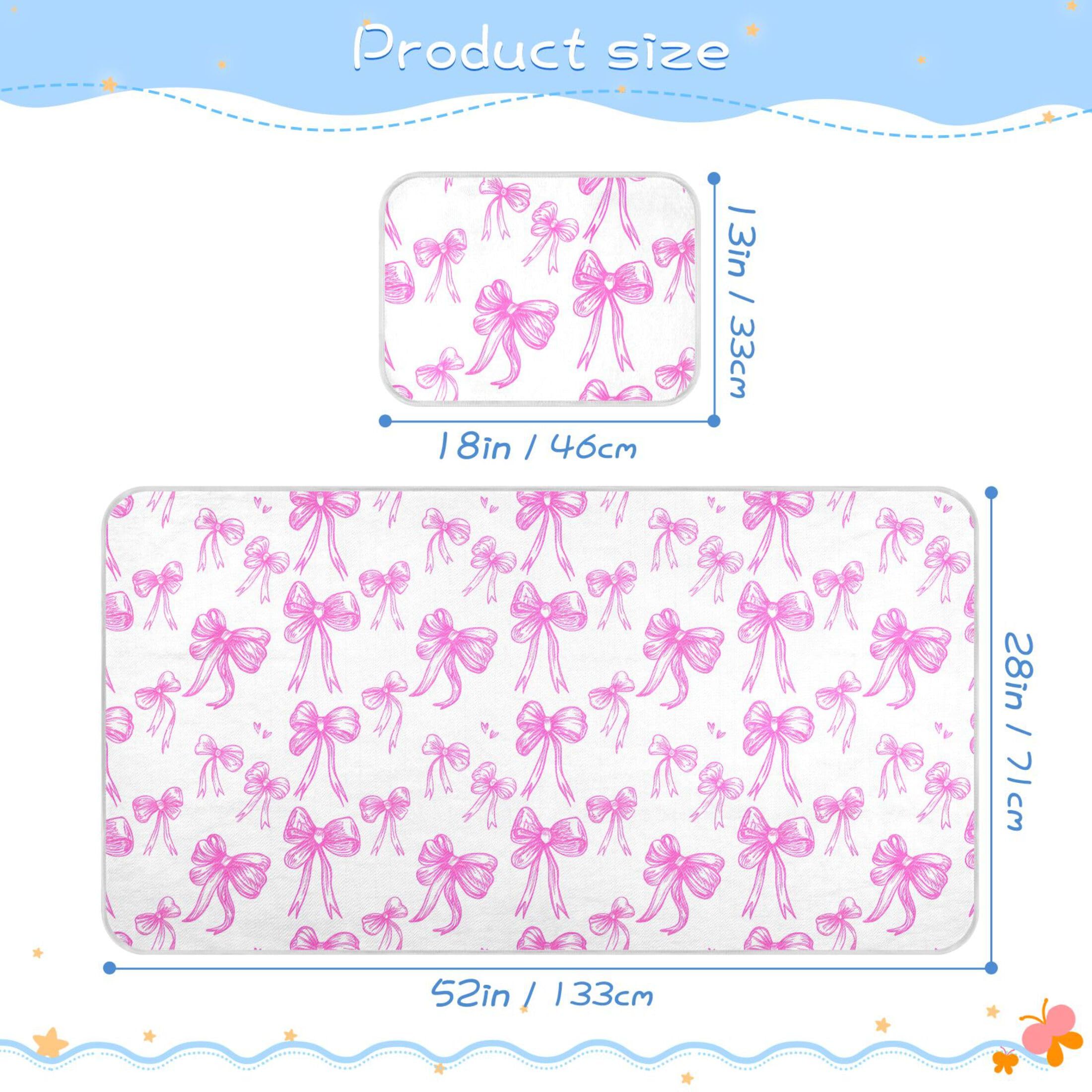 Takiito Pink Bows Baby Cooling Mattress Pad, Soft & Breathable Cooling Mat Keep Baby Cool in Summer 28x52 in, Nursery Essential