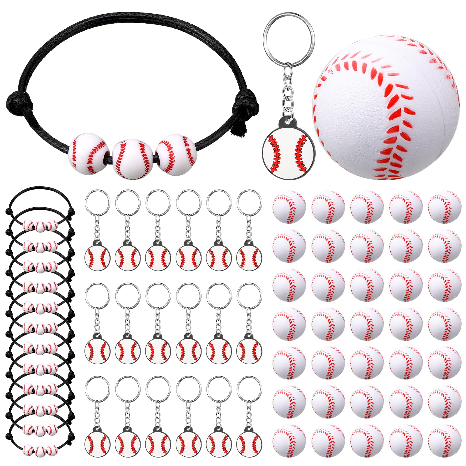 Nosiny 108 Pcs Baseball Party Favors Bulk Baseball Keychain Gifts Stress Balls Charm Bracelets 36 Pieces Each for Team Birthday Party Supplies
