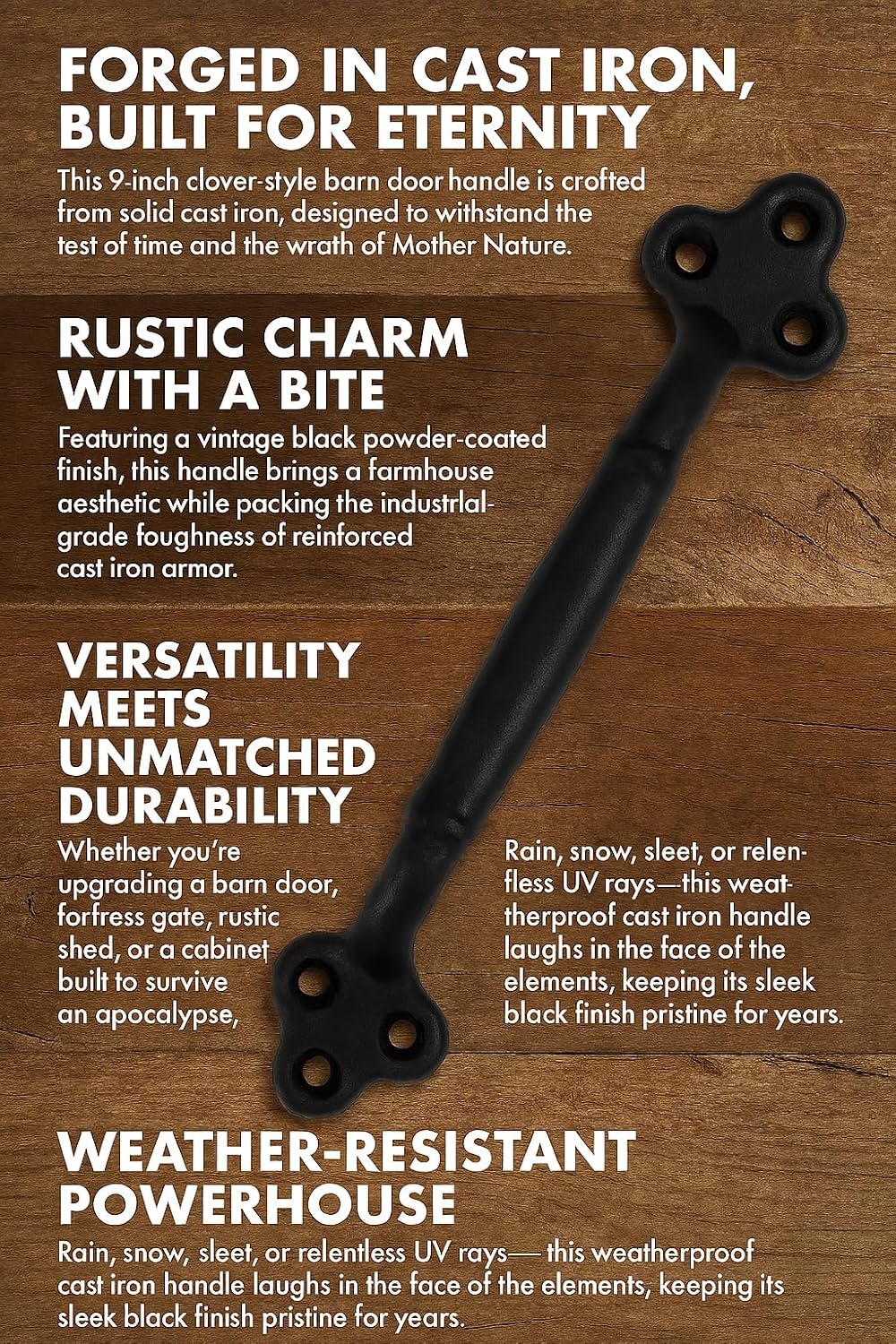 2-Pack 9 Inch Clover Barn Door Handle - Black Cast Iron Pull for Sliding Doors, Gates, Sheds, Fences, Closets - Indoor Outdoor Farmhouse Hardware