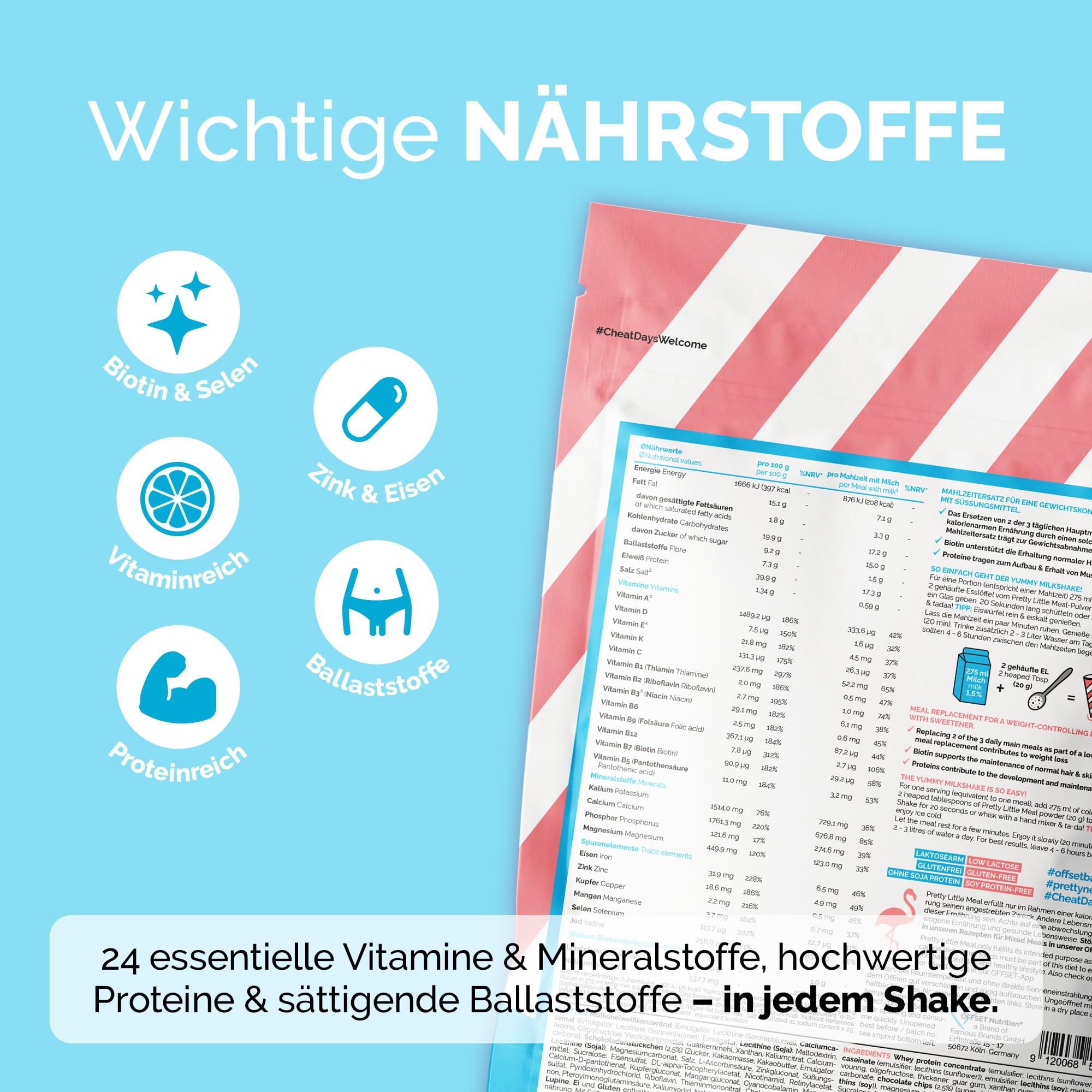 OFFSET Nutrition Abnehm Shake Stracciatella Cream [nur 208 KCAL pro Shake] - 28 Portionen | Mahlzeitersatz | Diät Shake mit 24 Vitaminen & Mineralien | Glutenfreie Trinkmahlzeit