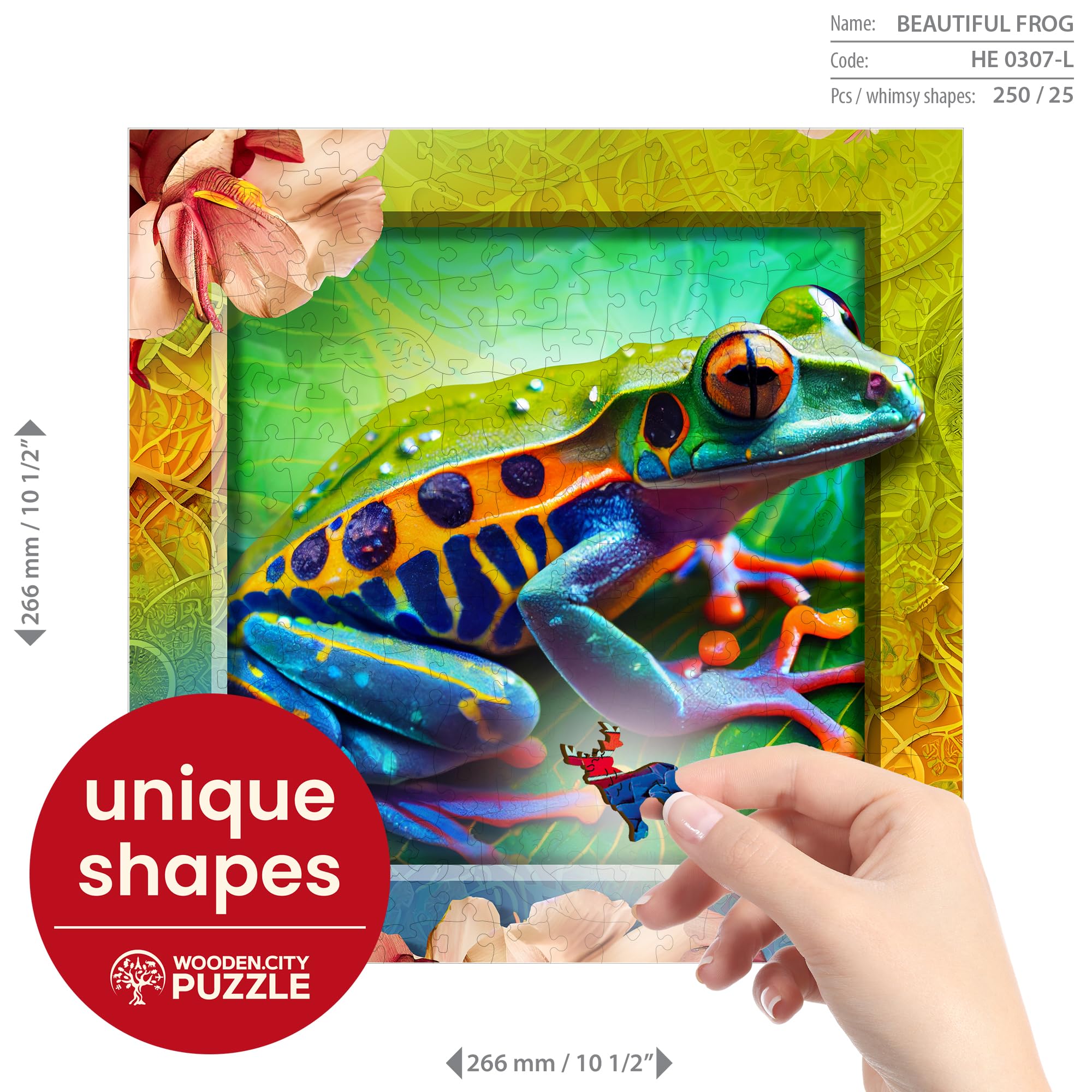 WOODEN.CITY Puzzles en bois coloré grenouille de 250 pièces – Puzzles en bois vibrant pour adultes – Puzzles difficiles en bois en forme d'animal – Puzzles uniques en bois mosaïque pour adultes