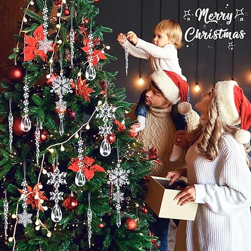 Miniatura 3 de MELLIEX 16 piezas de adornos de decoración para árbol de Navidad, colgantes acrílicos colgantes de copo de nieve de carámbanos, juego de adornos de