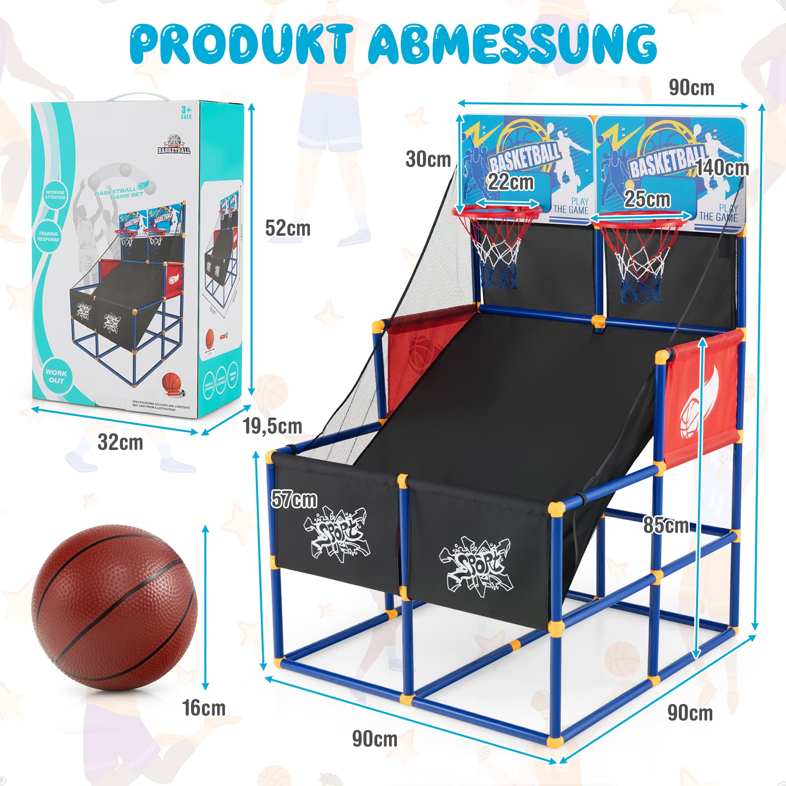 COSTWAY Arcade Basketball Spielset, Basketballständer mit 2 Körben, 4 Bällen und Pumpe, Mini Basketballkorb Outdoor Indoor, Basketballspiel 2 Spieler, Basketball Hoop Kinder Erwachsener, 140cm hoch
