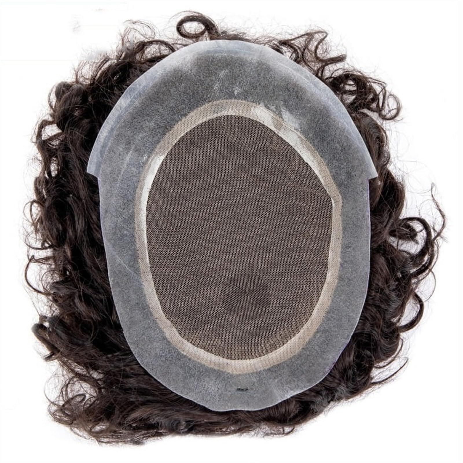 Parrucche Divertenti Protesi for Capelli Maschili durevoli da Uomo Riccio da 20 mm, Pizzo Francese e Toupee da Uomo Trasparente da 1" Parrucca da Uomo(20mm Curly 130%,7x10)