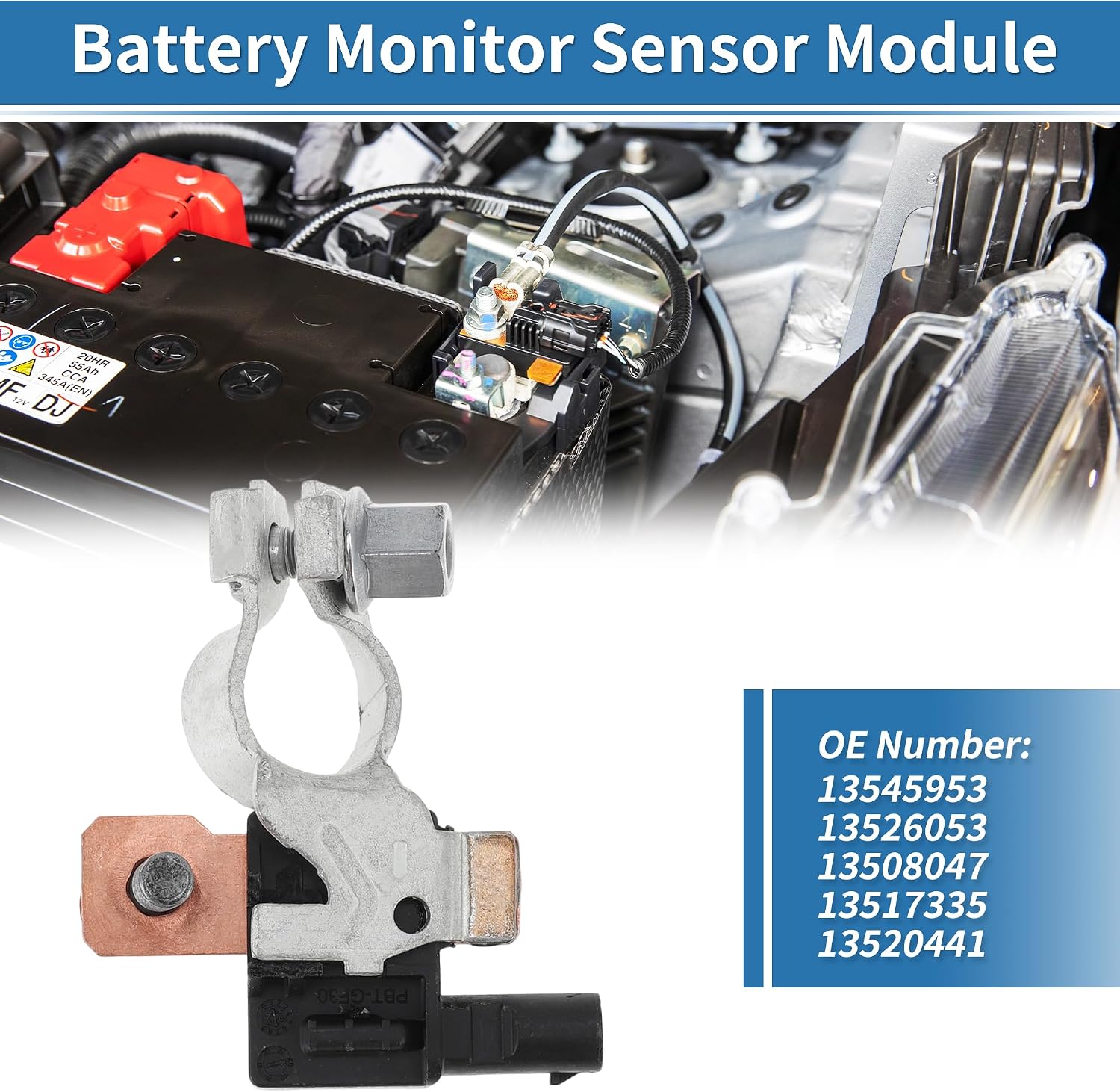 No.13545953 Battery Sensor for Chevrolet Silverado 1500 for GMC Sierra 1500 2.7L 5.3L 6.2L 2019-2022 for Chevy Equinox 1.5 2018-2024 Battery Monitor Module