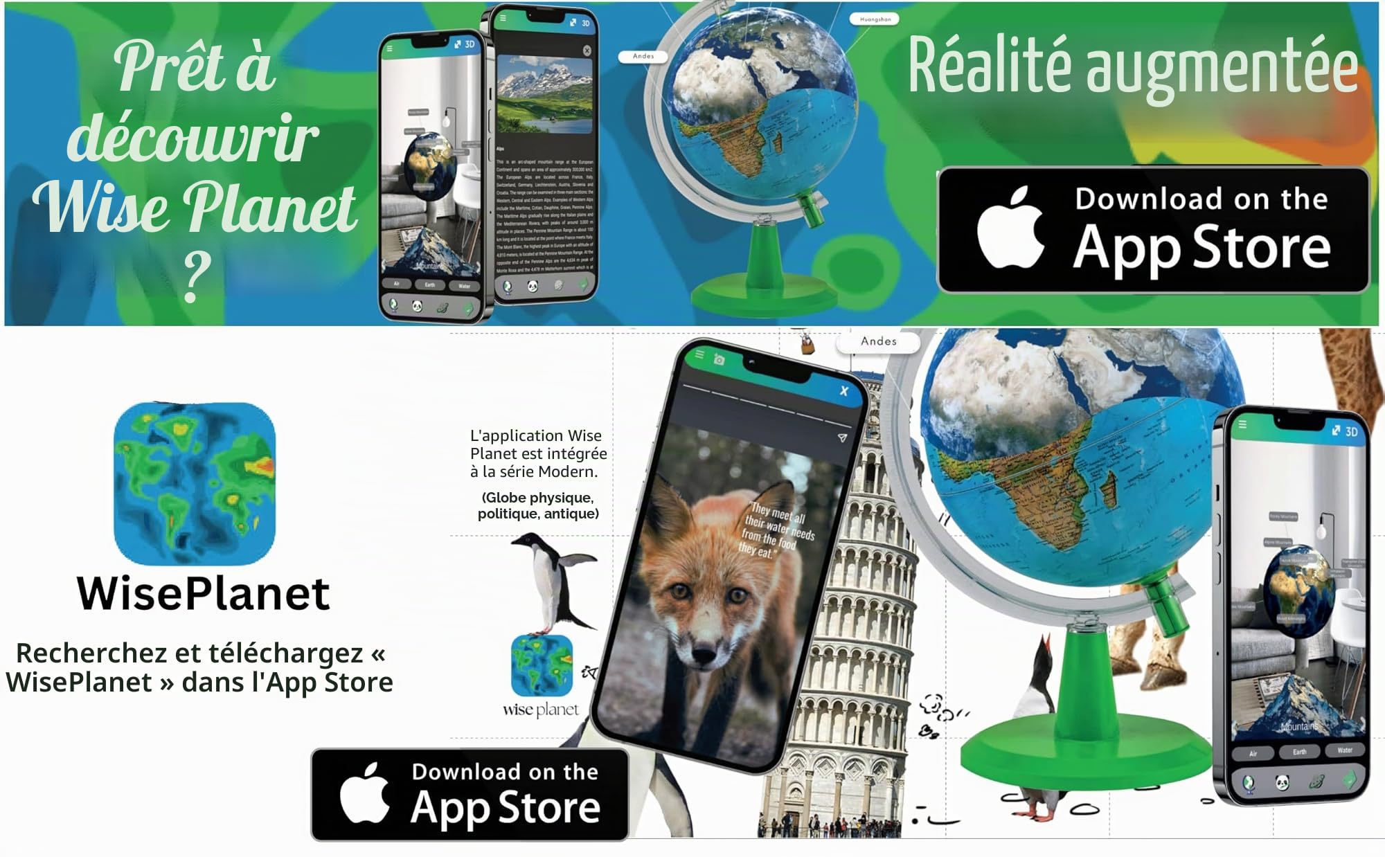 EXERZ Globe Lumineux 20cm, Carte en Anglais, Globe Terrestre Interactif avec Application AR (STEM), Cadeaux Éducatifs pour Enfants 4-12 Ans - Compatible iOS & Android