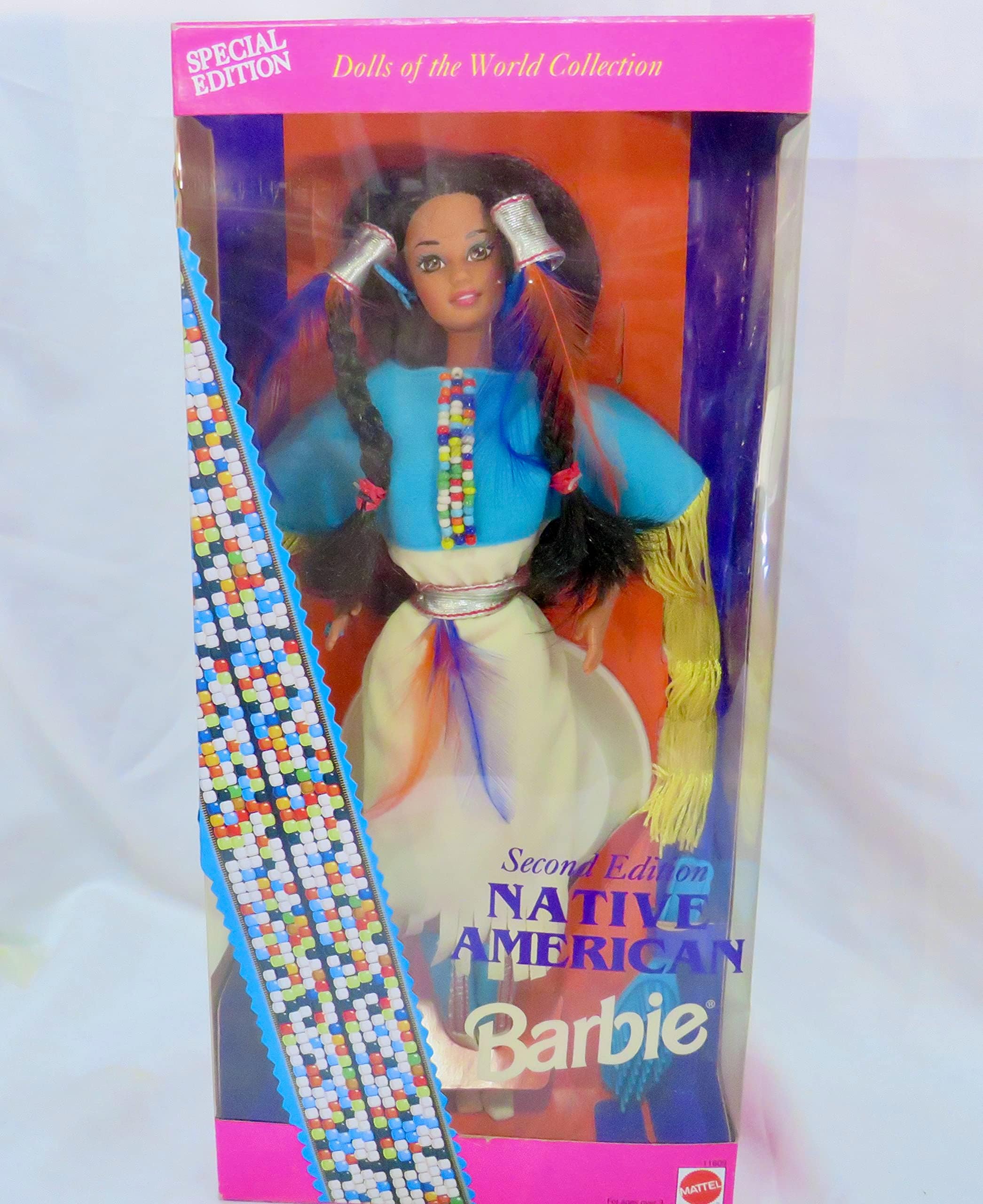 Barbie Special Edition 1993 Dolls of the World 12 Inch Doll Collection - Second Edition Native American Doll with Native American Dress, Boots, Ring, Earrings, Brush and Doll Stand
