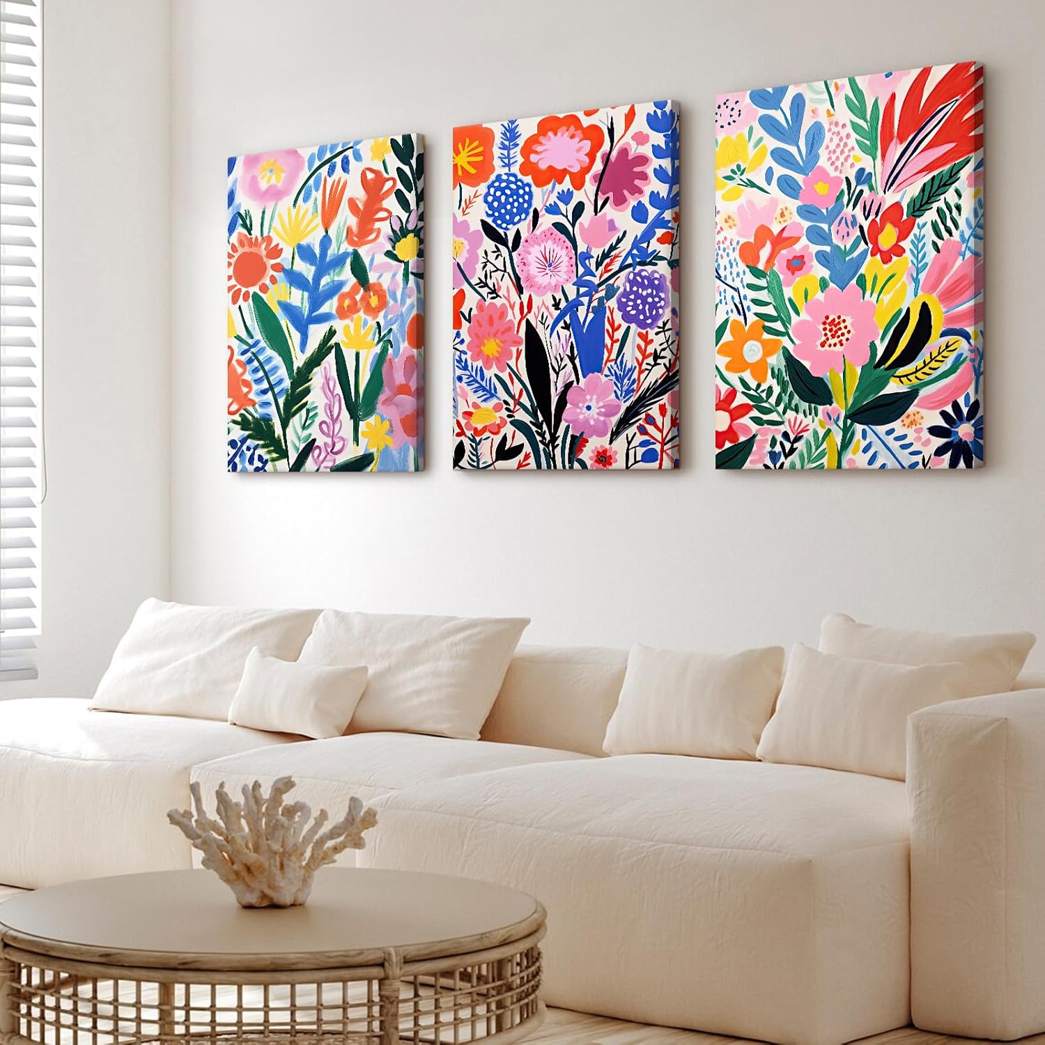 Photo 1 of  Flower Market Wall Art Set of 3 Floral Wall Decor Henri Matisse Canvas Wall Art Prints Aesthetic Modern Pictures Colorful Floral Artwork Matisse Style Flower Poster for Room 12x16 Inch Ready to Hang 