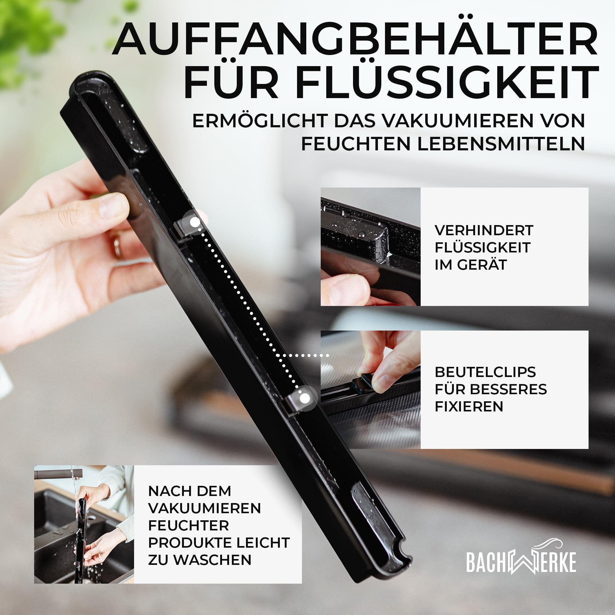 BACHWERKE° Vakuumiergerät + Ersatzcutter,32cm Schweißnaht,Vakuumierer,Vakuummaschine, Einschweißgerät,Folienschweißgerät,Vakuumiergerät für Lebensmittel + Beutelrolle +10x Vakuumierbeutel