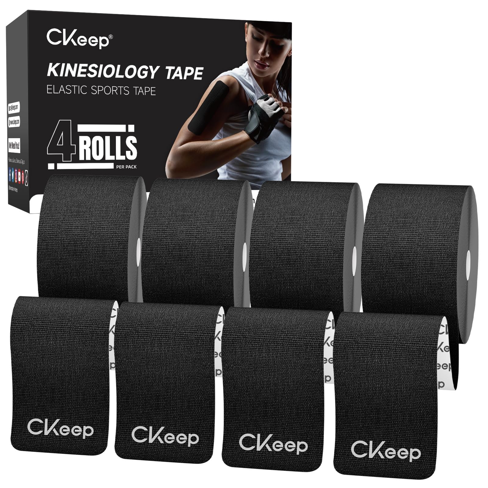 CKeep Kinesiology Tape 4 Rolls Premium Original Cotton Uncut Elastic Athletic Tape Latex Free Hypoallergenic Sports Tape 2inch