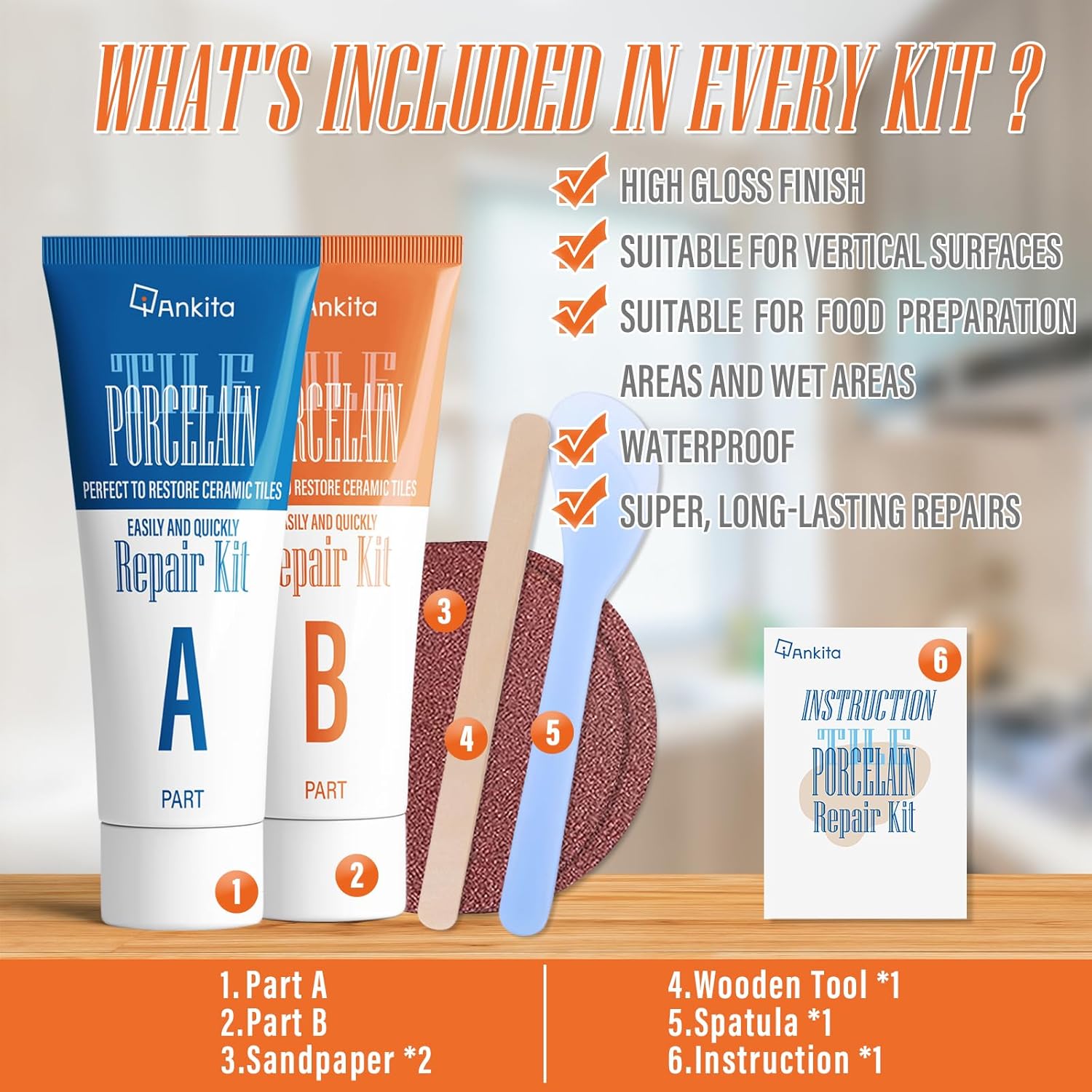 Porcelain Repair Kit White, High-Gloss Chipped Sink & Tile Repair Kit to Quickly Fix Sinks Chips and Tile Cracks with High Bond Strength, Porcelain Sink Repair Kit for Tub, Tiles, Sinks and Toilet - Image 2