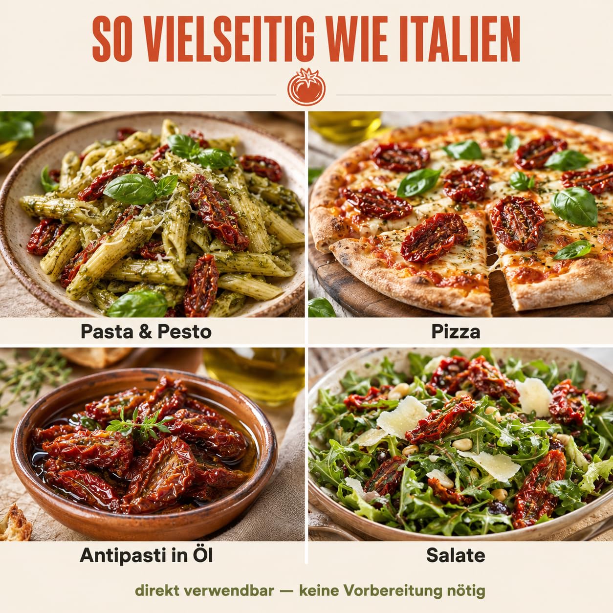 GiDeli Getrocknete Tomaten 2x5kg - Naturrein Ohne Künstliche Zusätze - Sonnengetrocknet aus Italien - Ideal für Pasta, Suppen & Salate - Direkt Verwendbar Ohne Einweichen - Hoher Proteingehalt - Vegan
