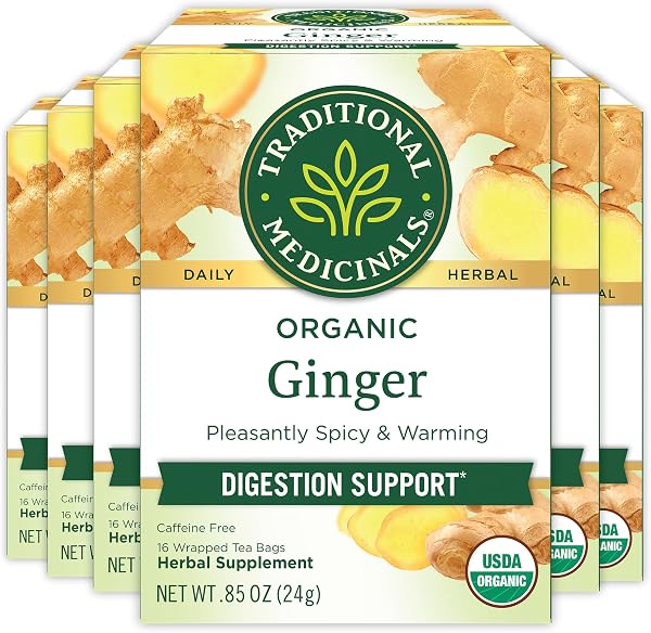 Traditional Medicinals Tea, Organic Ginger, Healthy Digestion, Pleasantly Spicy & Warming, Kosher, Non-GMO, Caffeine-Fre