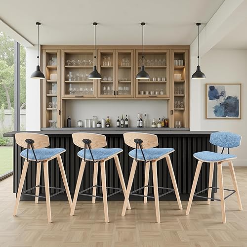 Miniatura 15 de Armen Living Fox - Taburete de bar moderno de mediados de siglo de piel sintética color crema y madera de nogal de 25.5 pulgadas Piel sintética