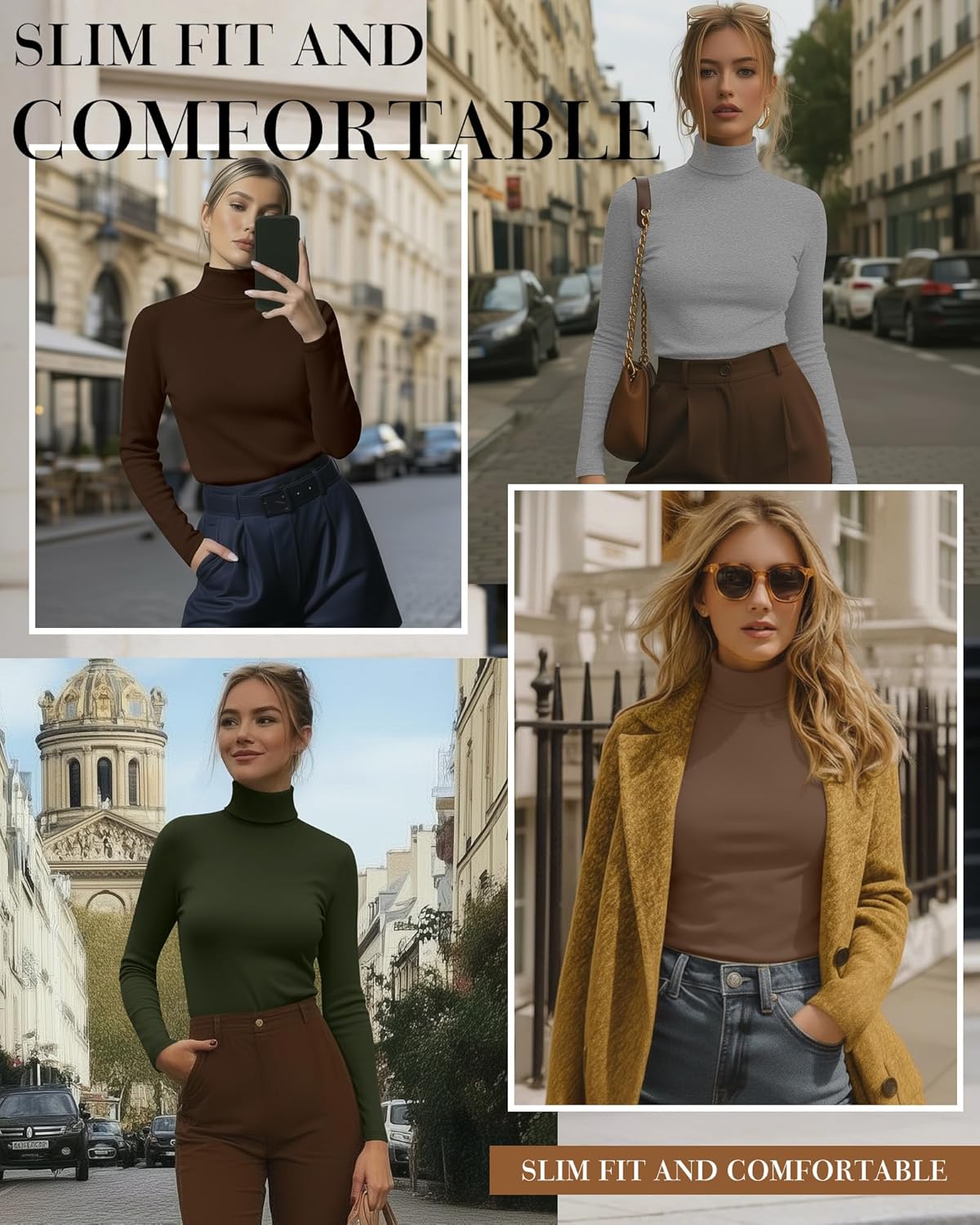 Huukeay 4 Packs Women's Turtleneck Tops Long Sleeve Shirts Mock Turtleneck Basic Tees Lightweight Slim Fit Casual Undershirt - Image 2