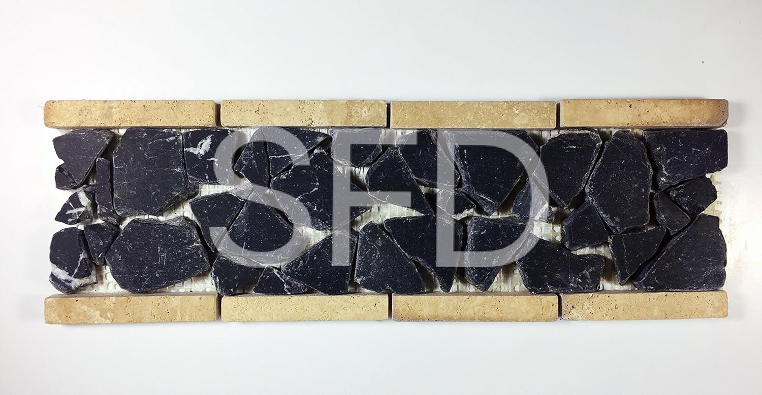 Ivory/Black Pebble Border TS 23 Travertine Tumbled Border/Liner- Lot of 50
