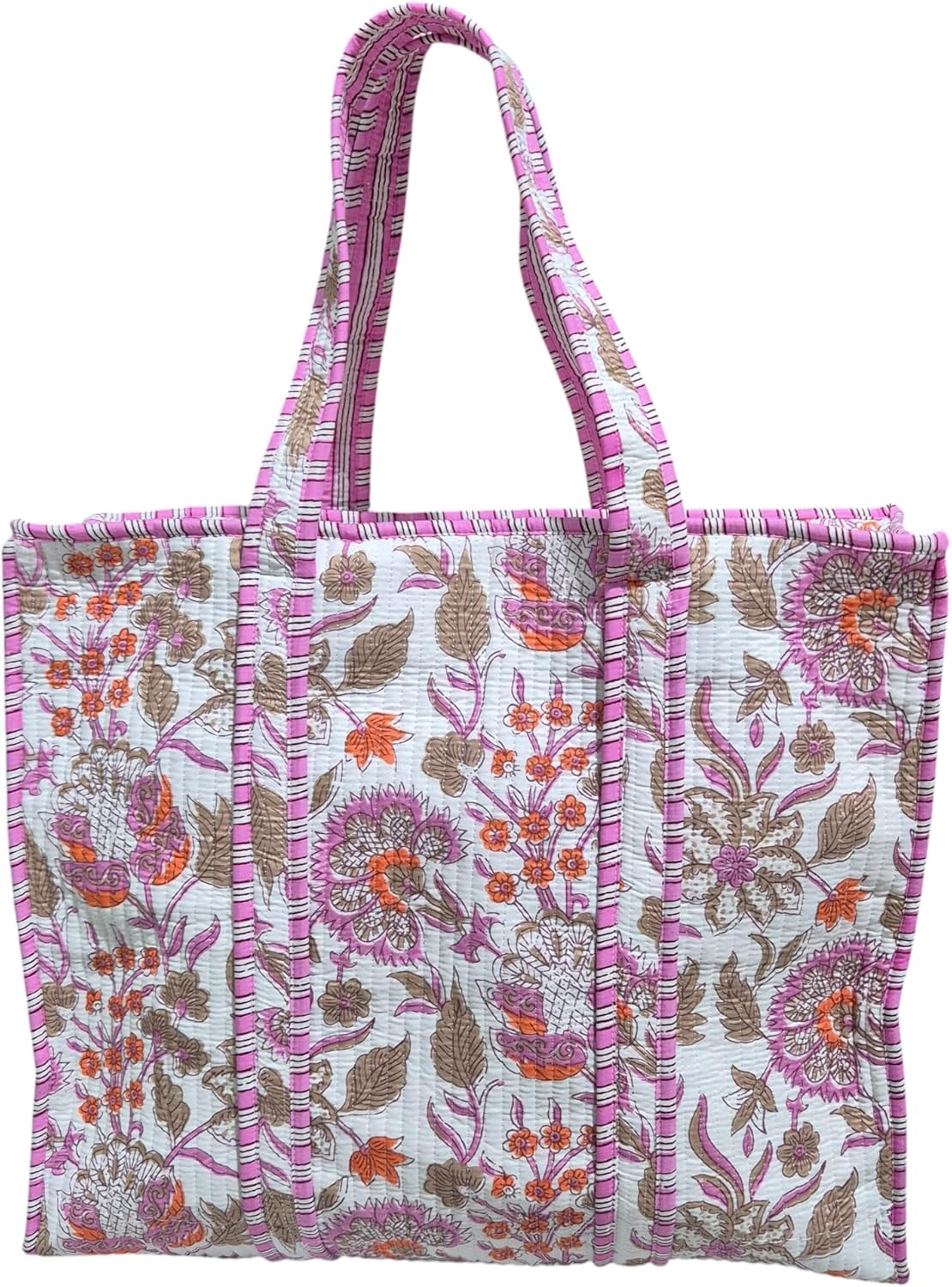 Large Cotton Quilted Tote Bag for Women - 18"x16" Spacious Handbag with Zipper, Perfect for Beach Travel Shopping