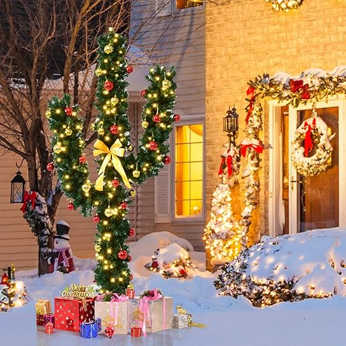 Miniatura 4 de SAFEPLUS Árbol de Navidad artificial de cactus de 6 pies con 120 luces LED y lazo