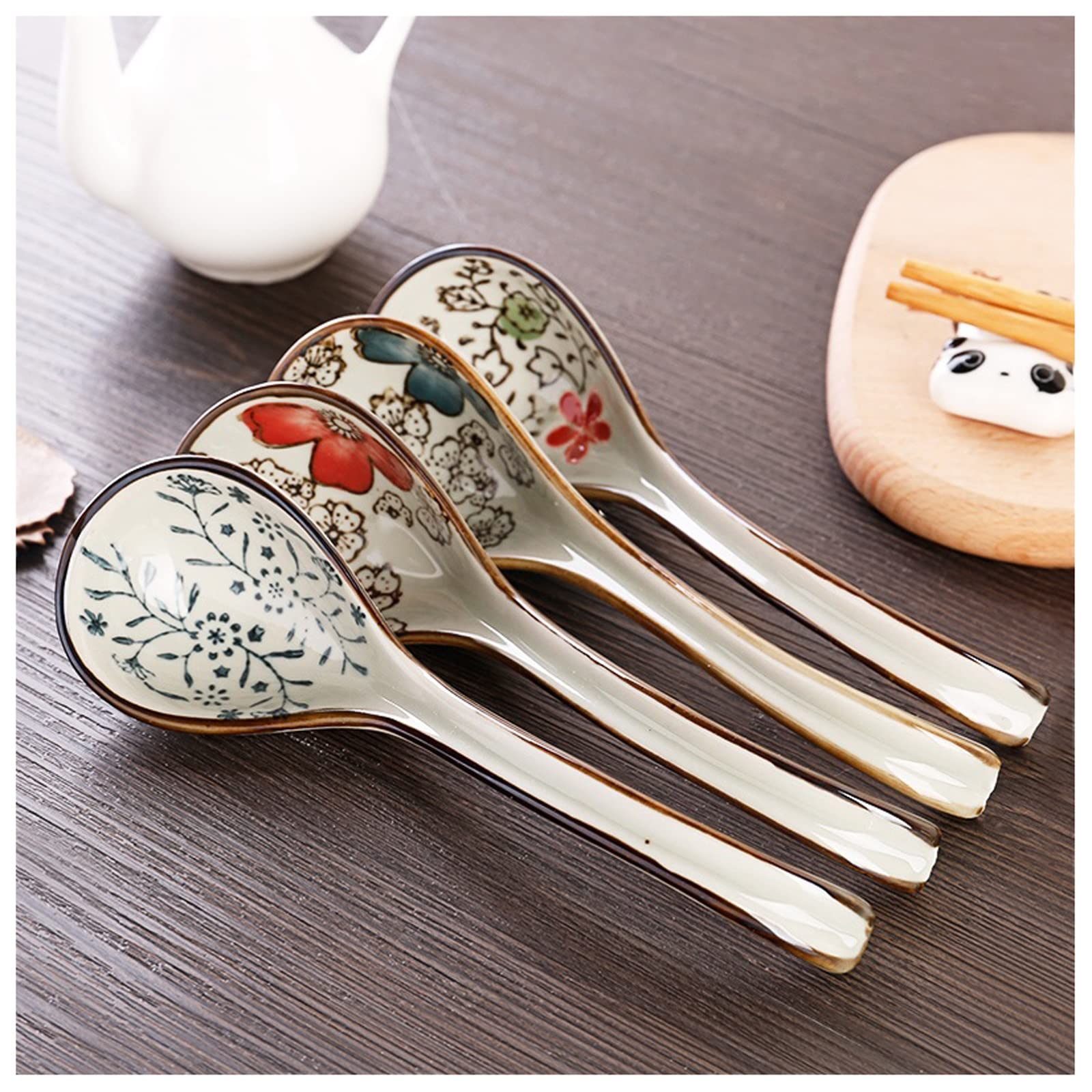 Łyżki do herbaty, kawy, zupy, łyżki do zupy, 4 szt., 16 cm, zestawy obiadowe z porcelany kostnej, zestaw obiadowy, łyżka wiatrowa, ceramiczna, łyżka z długą rączką, łyżka do mieszania, łyżki do zupy,