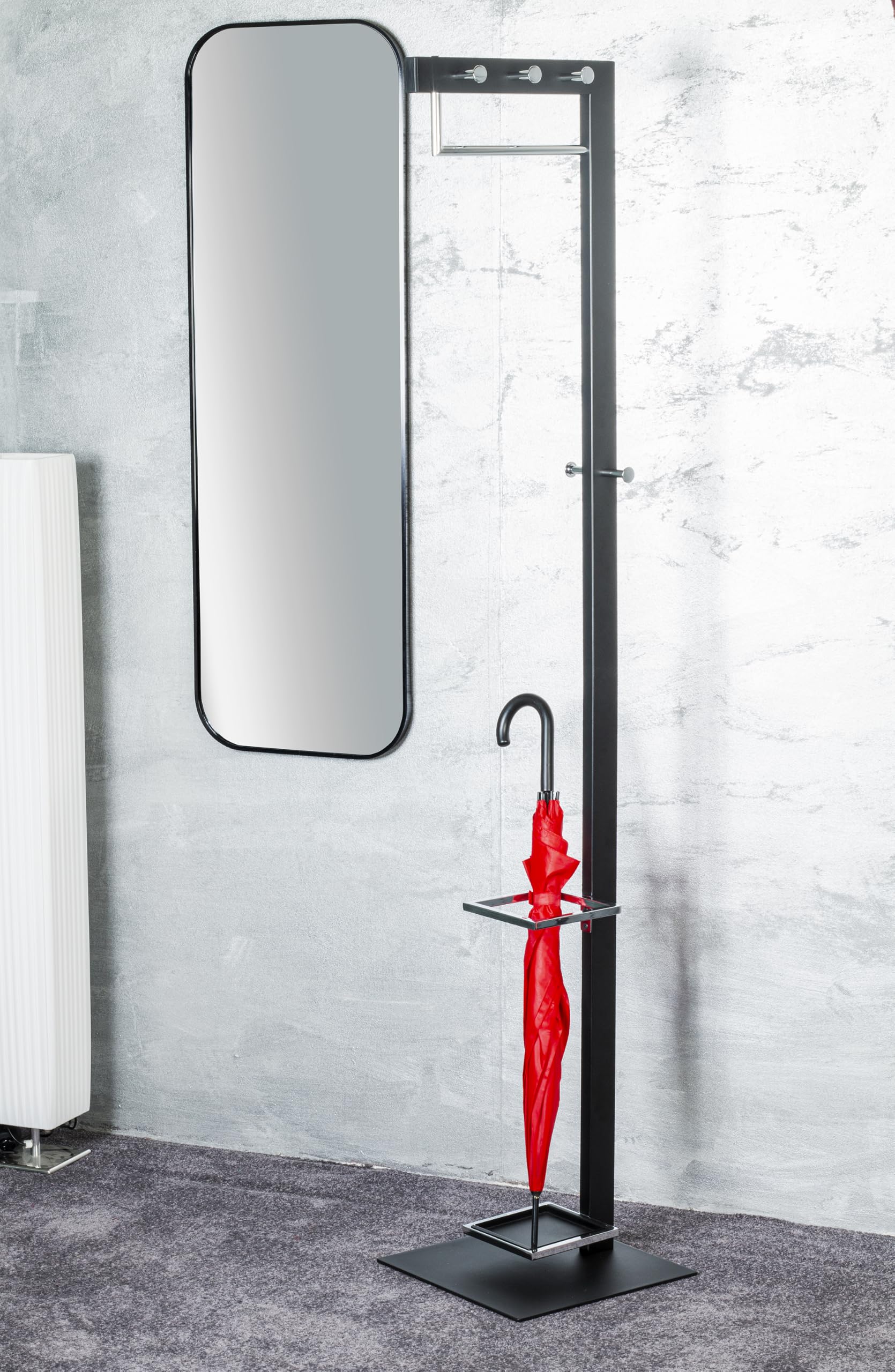 HAKU Garderobenständer Chrom, schwarz, Metall Mantelständer - Maße: B 35 x H 175 x T 41 cm, Style: Modern
