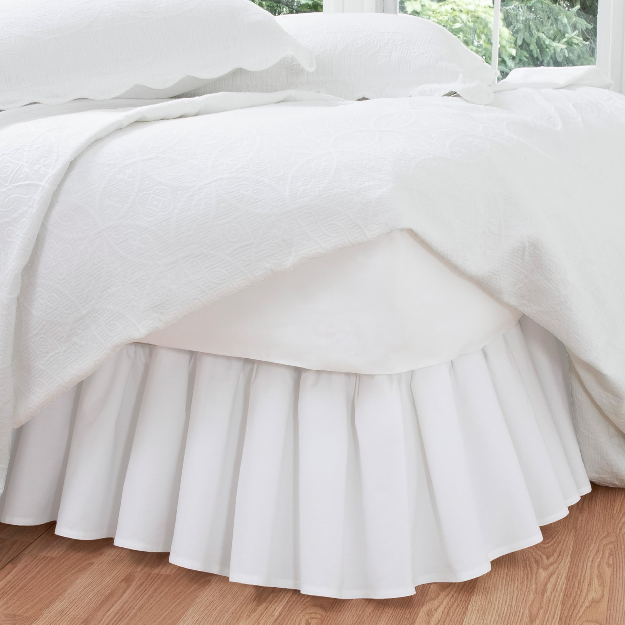 Ideas Bedding Ruffled Bed Skirt, Classic 14” Drop Length, Gathered Styling, Twin, White FRE30114WHIT01