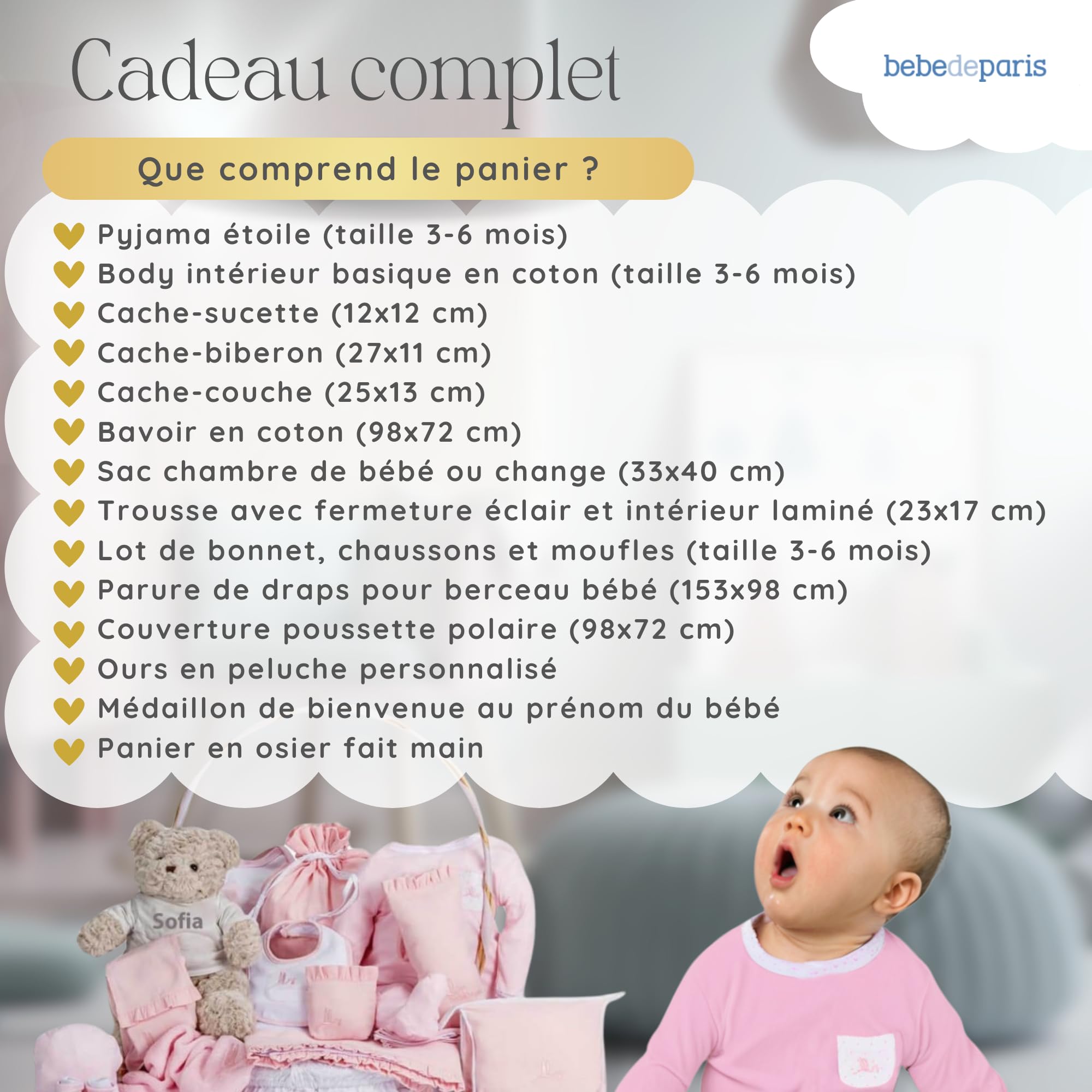 Coffret cadeau bébé Classique Pleine avec Ours - panier cadeau nouveau-né- coffret cadeau naissance - coffret vêtement bébé - bouquet de naissance - Taille 3/6 mois (Rose) | BebeDeParis
