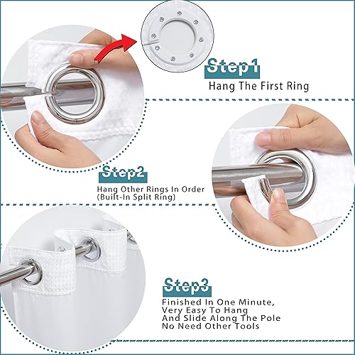 Miniatura 4 de Conbo Mio Juego de cortina de ducha de tela blanca de grado hotelero con forro a presión para baño con imanes y ventana superior de malla, lavable a