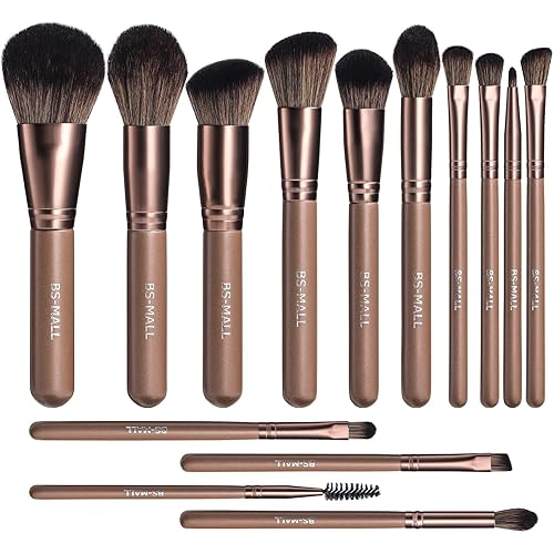 BS-MALL Makeup Brushes Premium Synthetic Foundation Powder Concealers Eye Shadows Makeup 14 Pcs Brush Set, Coffee Brown Color