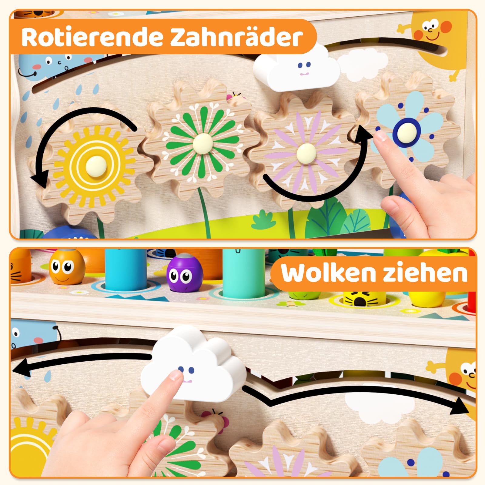8-in-1 Montessori-Holzspielzeug für Kleinkinder von 1 bis 3 Jahren, Xylophon-Spiel Hau den Maulwurf, Vorschulisches Lernspielzeug für Jungen und Mädchen
