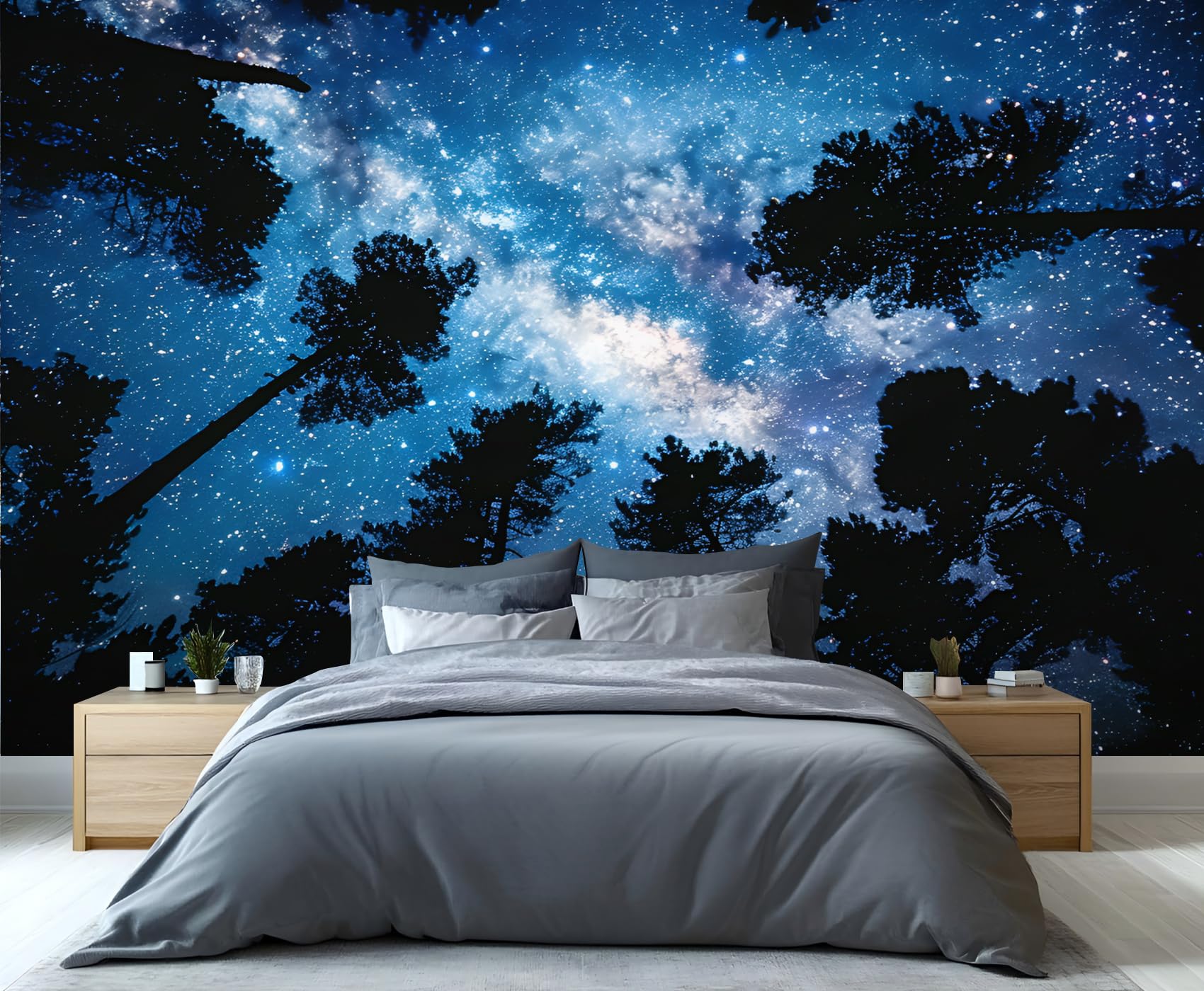 YXQAIED Beautiful Starry Sky Wallpaper, Night Forest Removable Wallpaper, Natural Landscape Wall Mural for Living Room Kids Bedroom Backdrop Wall Decor, 400x280cm