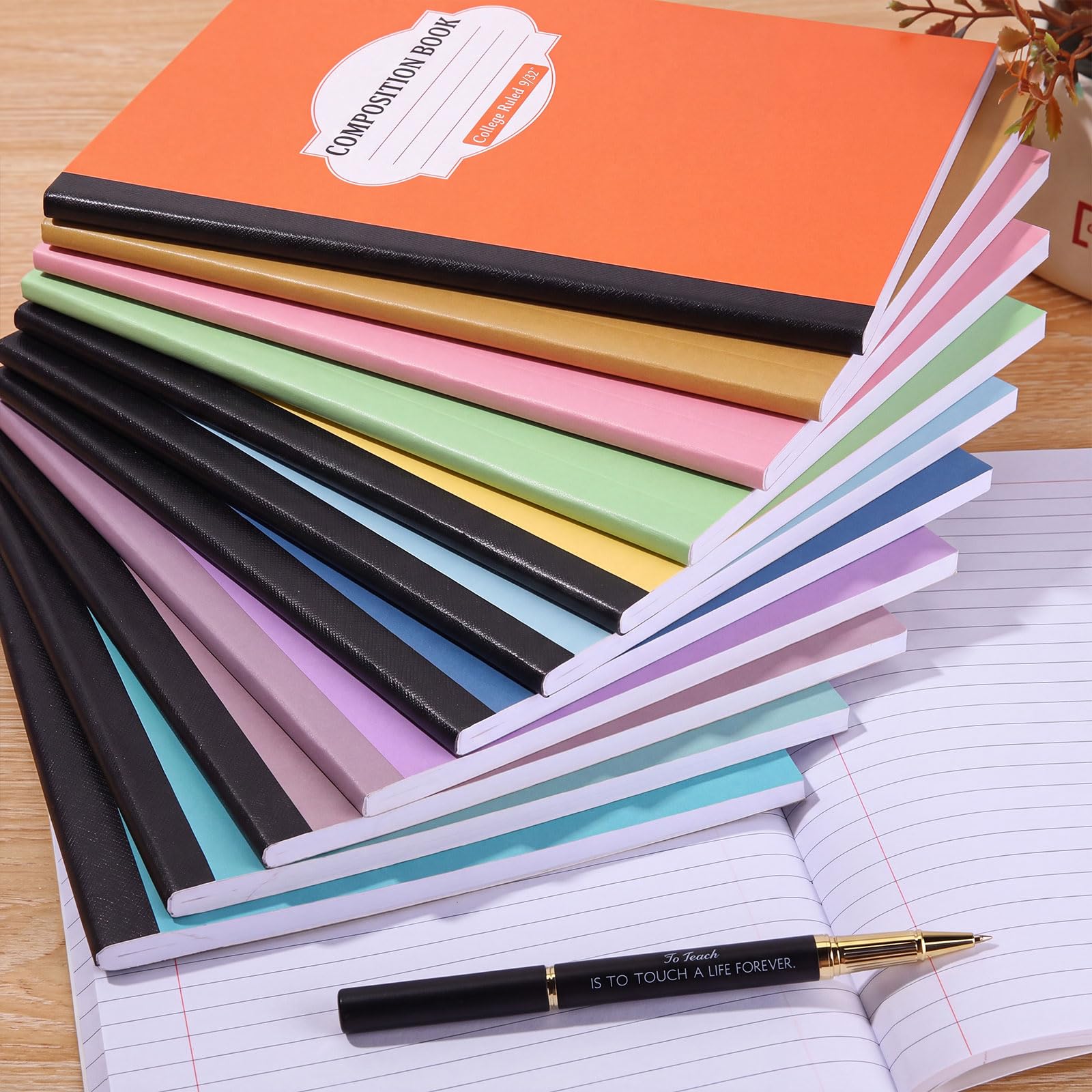 Colarr Confezione da 12 quaderni per composizione universitaria a righe, 24 x 19 cm, copertina rigida, libri di composizione in carta, colori divertenti, articoli per ufficio e rientro a scuola
