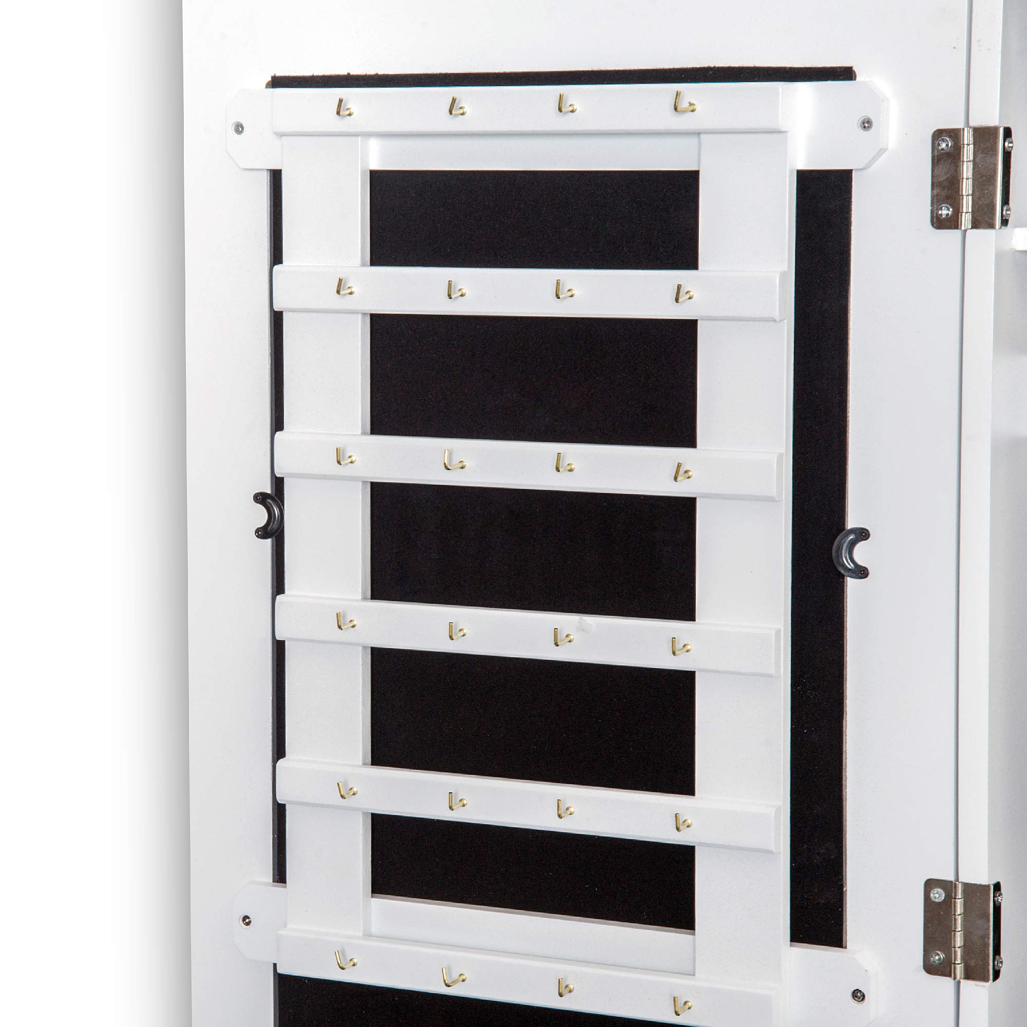 HOMCOM Espejo Joyero Colgante de Pared Organizador de Joyas con Ganchos 37x9,5x112 cm Blanco