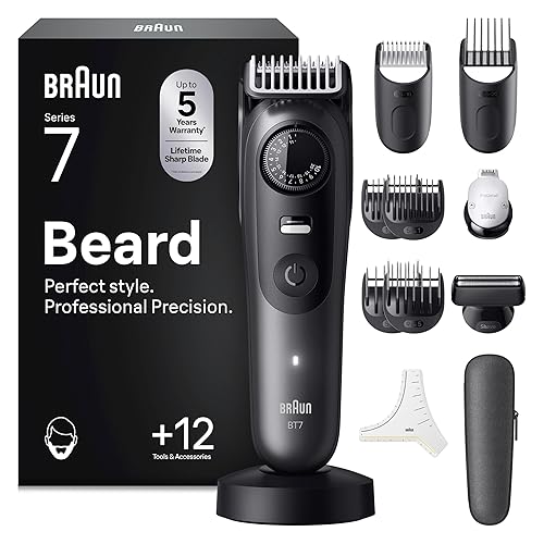 Braun Recortadora de Barba Series 7 BT7545, Gris - Barbero Recargable Resistente al Agua, +12 Accesorios para Barba, 120 Min de Autonomía, 40 Longitudes, Lámina Ultra Afilada - Chollo en Belleza