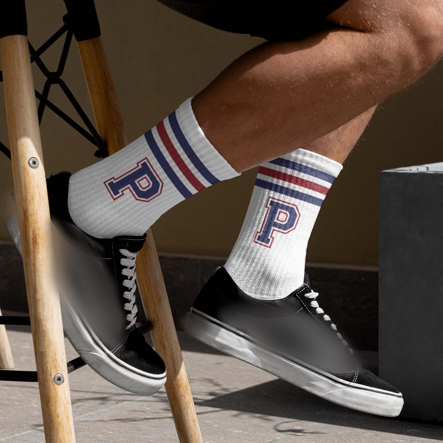 Red&Navy Blue Striped Initial Socks for Adult, Women&Men, Gifts for Family, Friends. - Image 2