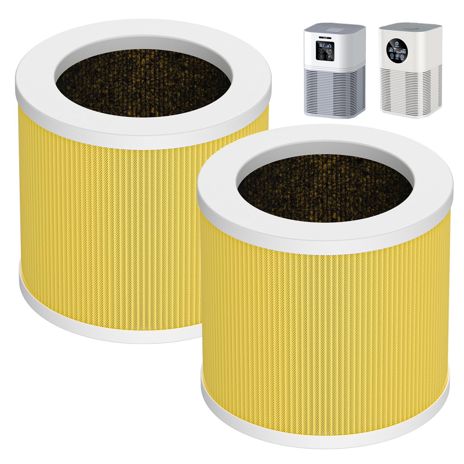 Paquete de 2 filtros de repuesto A1 para mascotas compatibles con purificador de aire VEWIOR HQSC-50, HQKJ-80, AMEIFU AP01W, filtro de filtro de aire HEPA 3 en 1 H13, amarillo