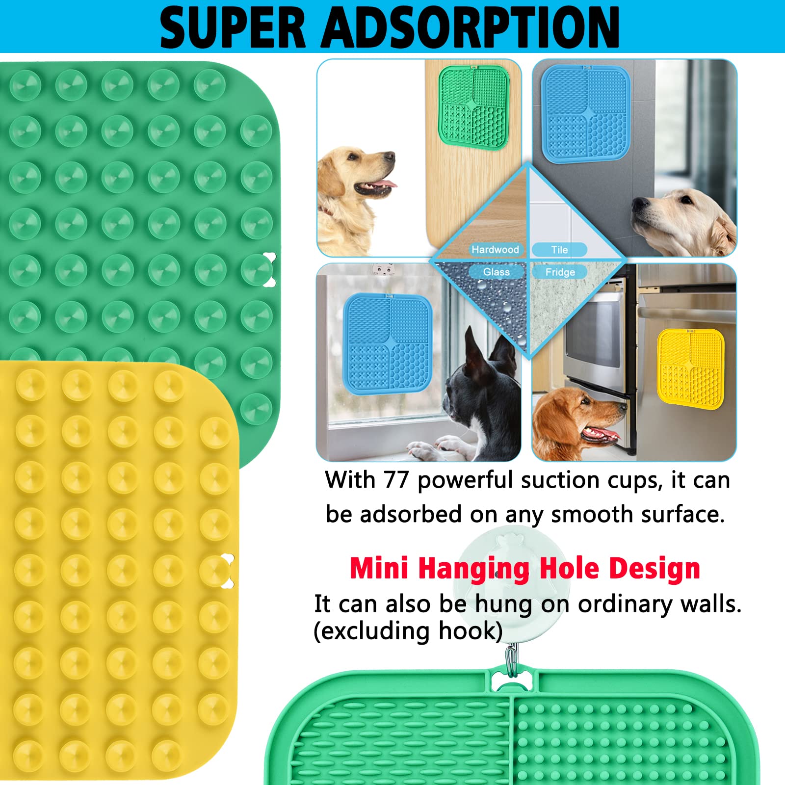 Kwispel Lick Mat for Dogs, Large Dog Lick Mat with Suction Cups for Anxiety, Peanut Butter Dog Licking Mat Slow Feeder Dispensing Treater Lick Pad for Dogs Cats Grooming Bathing and Training (Green) 2