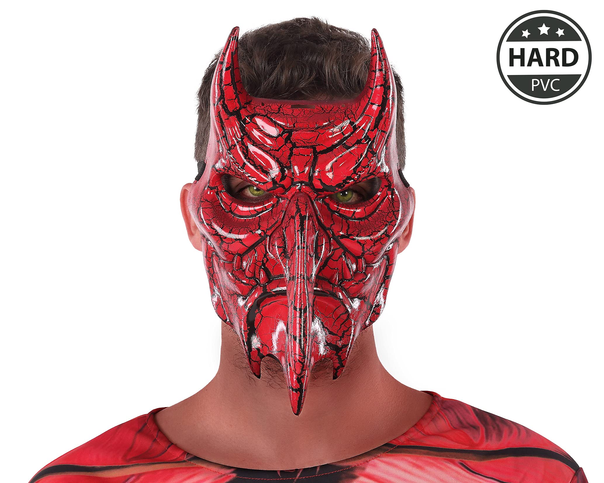 ATOSA red demon mask with horns in rigid pvc for halloween, Multi-coloured - Image 2