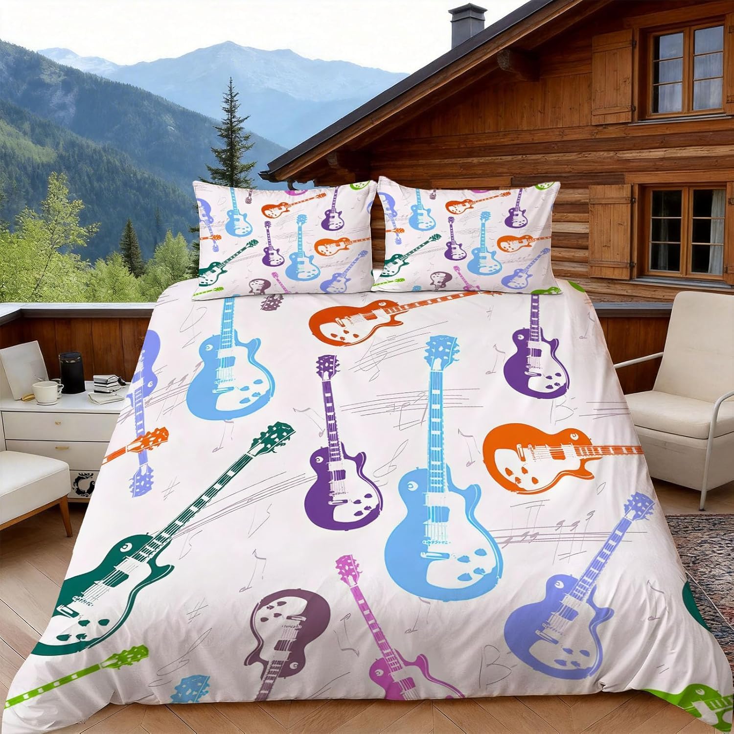 Housse de couette 200x200 guitare colorée pour raviver une chambre sans repassage