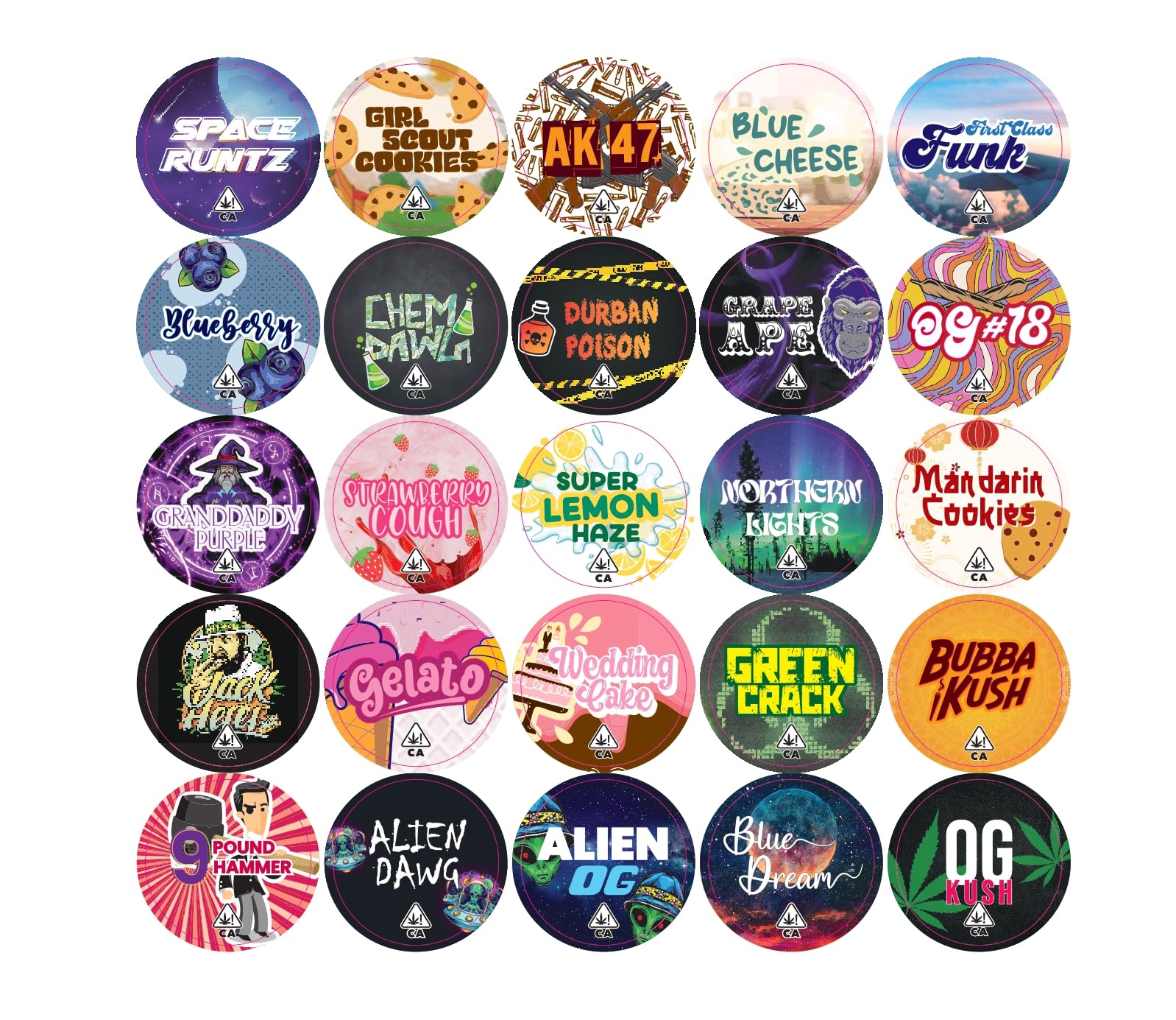 amazon-com-strain-label-stickers-for-9ml-jars-1-5inch-diameter-25-unique-designs-10-stickers-each-design-total-250-stickers-gjs2-office-products for Custom Free Printable Strain Labels Amazon.com : Strain Label Stickers for 9ml Jars (1.5inch Diameter) | 25 Unique Designs | 10 Stickers Each Design | Total 250 Stickers (GJS2) : Office Products for Custom Free Printable Strain Labels