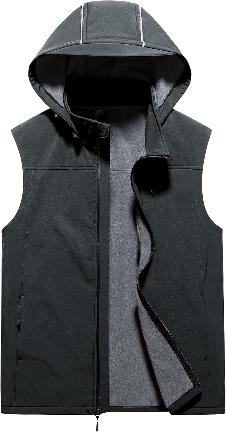 Men's Golf Vest Windproof Softshell Vest Running Outerwear Fleece Lined Sleeveless Jacket for Hiking Travel