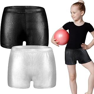 2 Pcs Girls Gymnastics Shorts Glitter Ballet Dance Shorts Tumbling Athletic Metallic Girls' Athletic Shorts for Kids Toddler