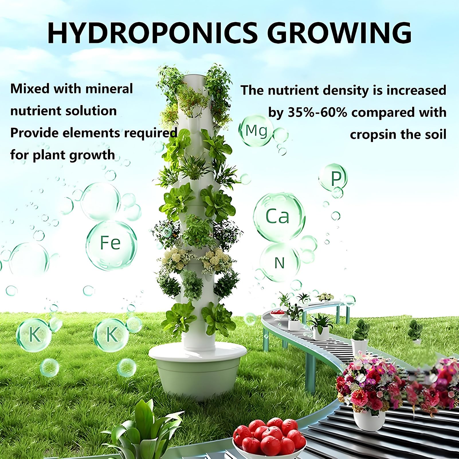 Kit de Cultivo Hidropónico con Trepador Torre Hidroponia Vertical Kit de Cultivo aeropónico con Bomba Hidratante para Hierbas Frutas y Verduras 9Layer