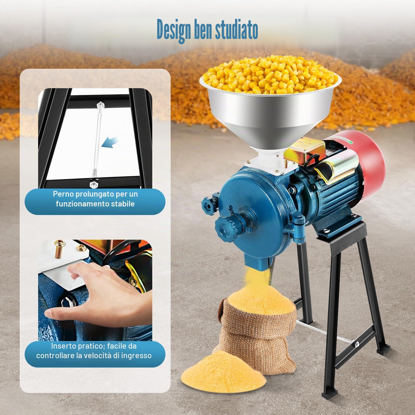 Mulino Elettrico per Cereali, Macina Spezie Commerciale 2200W, Macchina per Polverizzazione in Acciaio Inossidabile Per Grano, Spezie