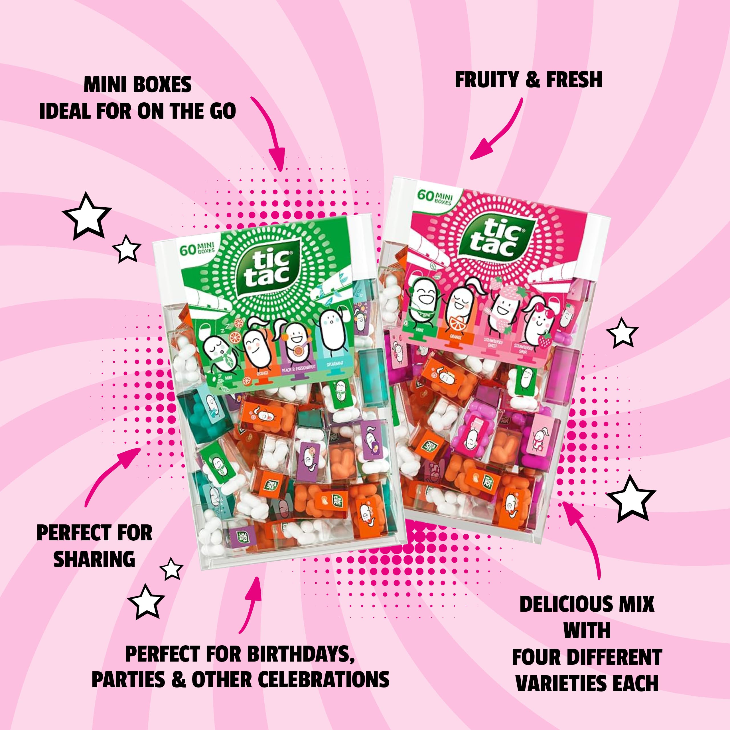 Tic Tac Travels mix 2 x 228 g – Needforsweet Box – idealny towarzysz na co dzień i w podróży, odświeżacz do ust, drażetki w kolorze truskawkowym i miętowym