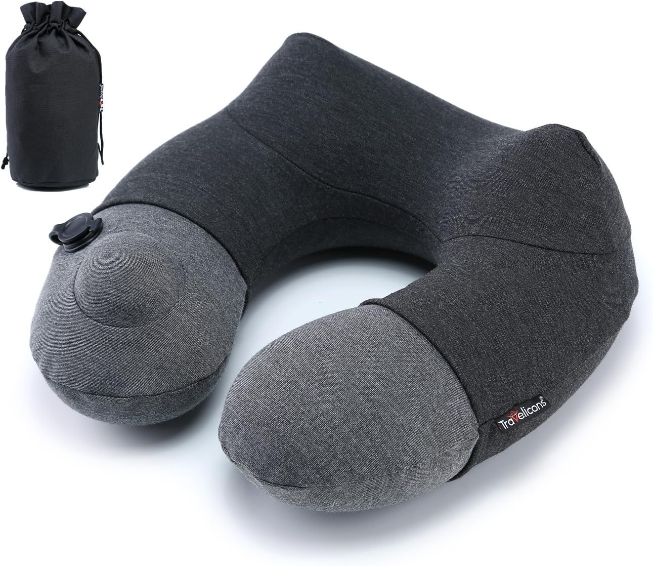 Inflatable Travel Neck Pillow with Storage Bag for Traveling Office or Home Using Automatic Inflation/Deflation Grey